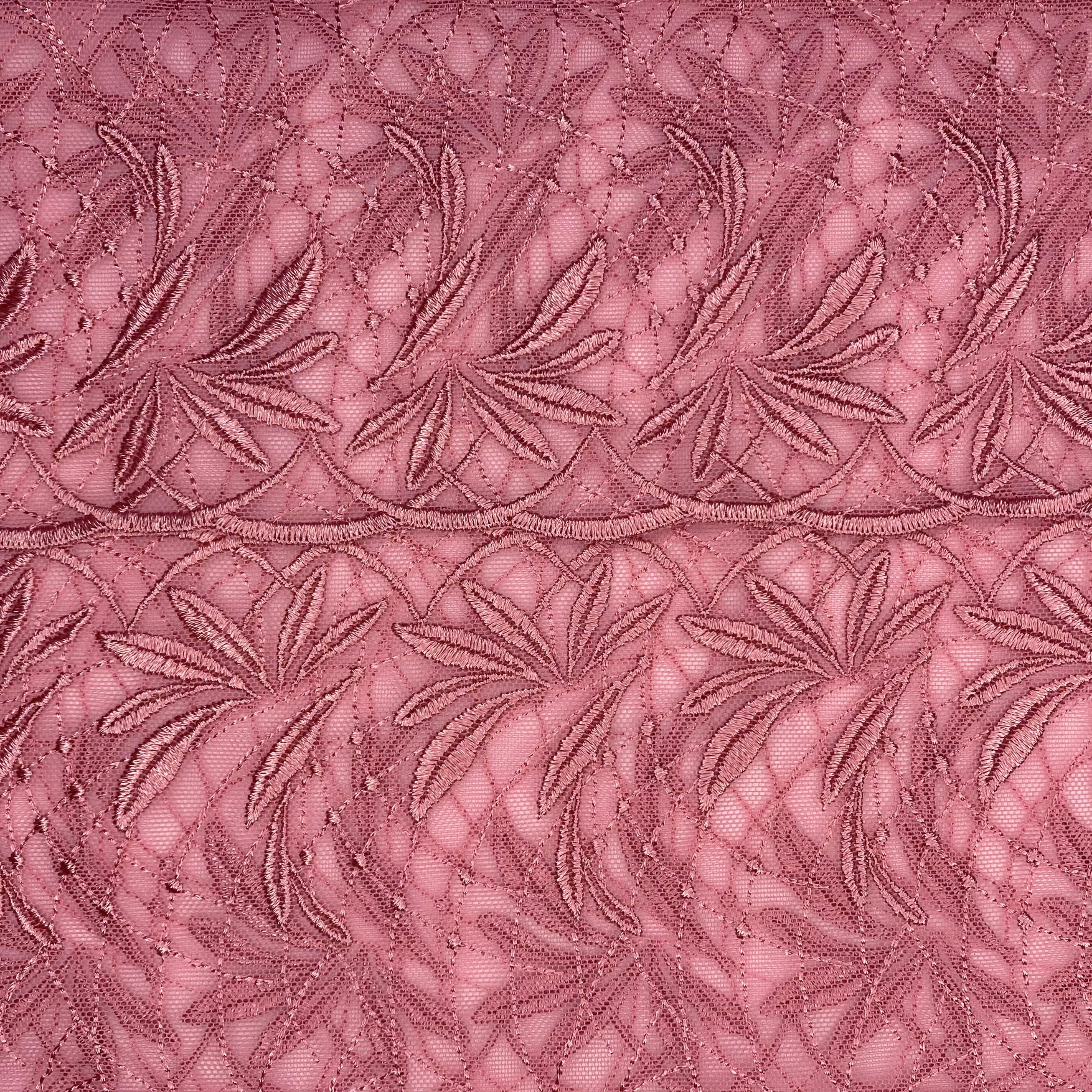 Embroidered Lace Palm Trees Rose Pink