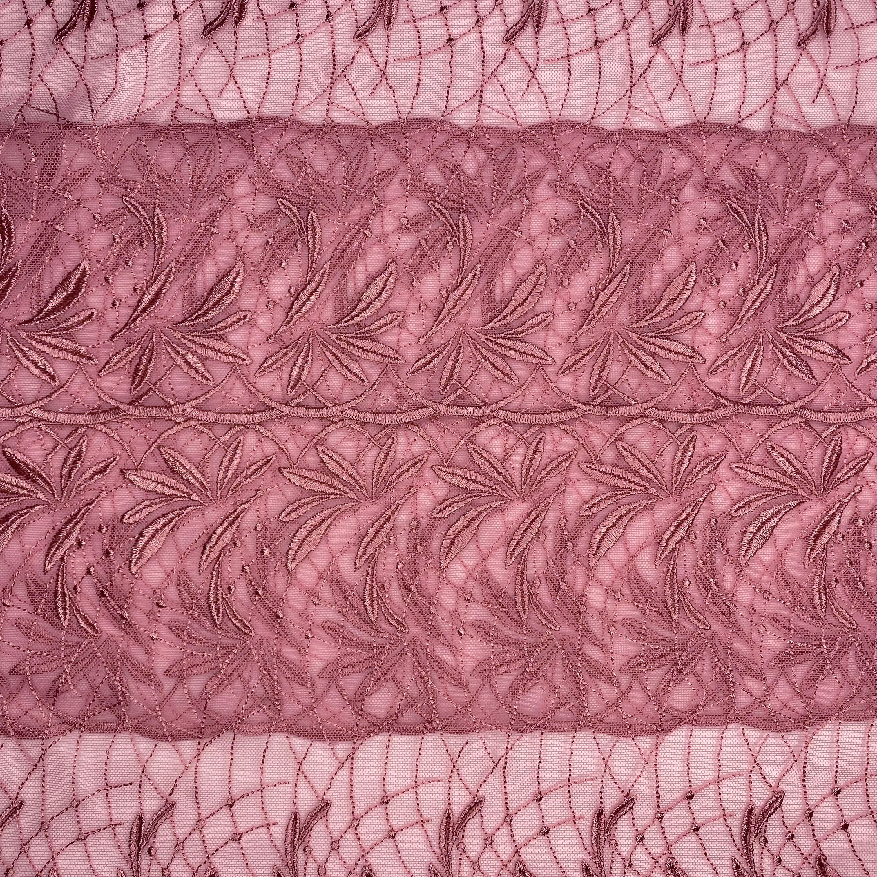Embroidered Lace Palm Trees Rose Pink