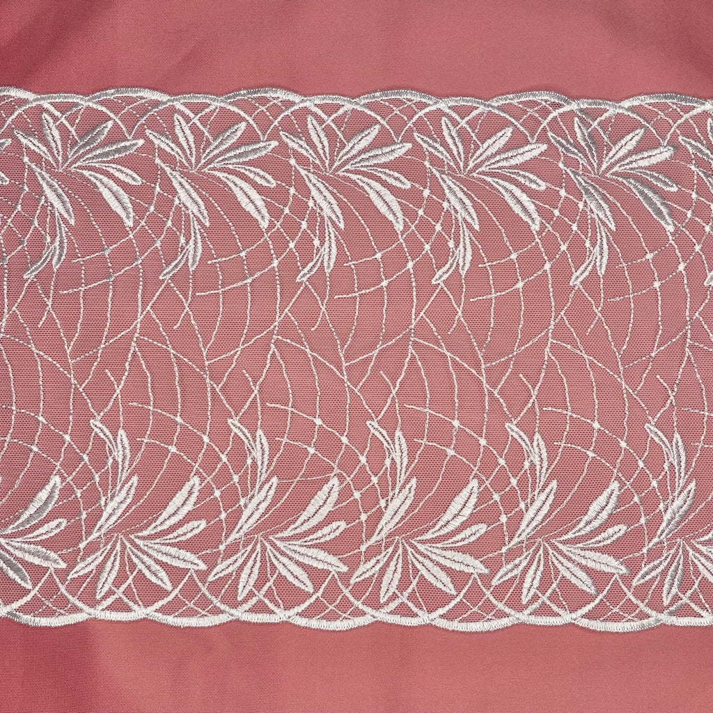 Embroidered Lace Palm Trees White