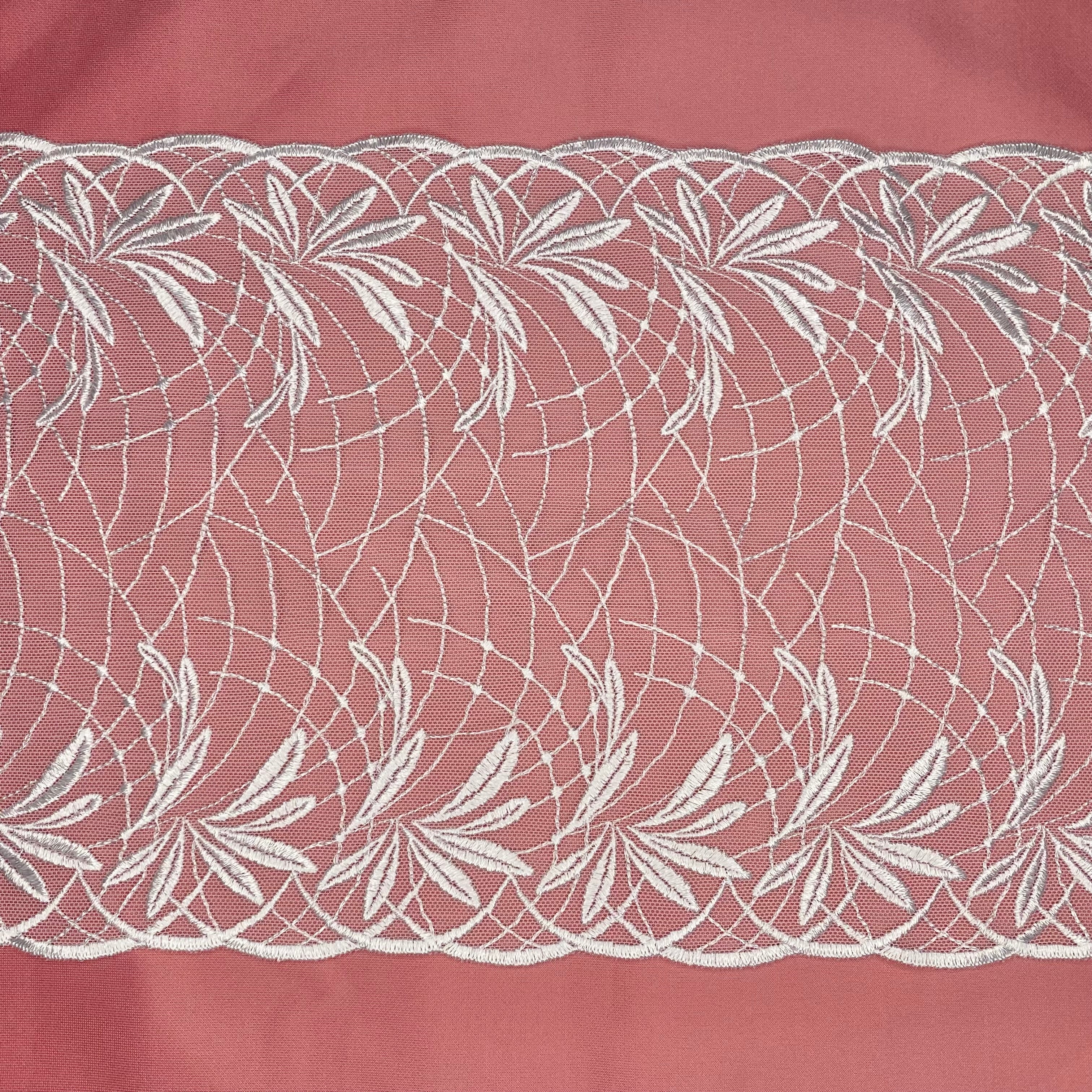 Embroidered Lace Palm Trees White