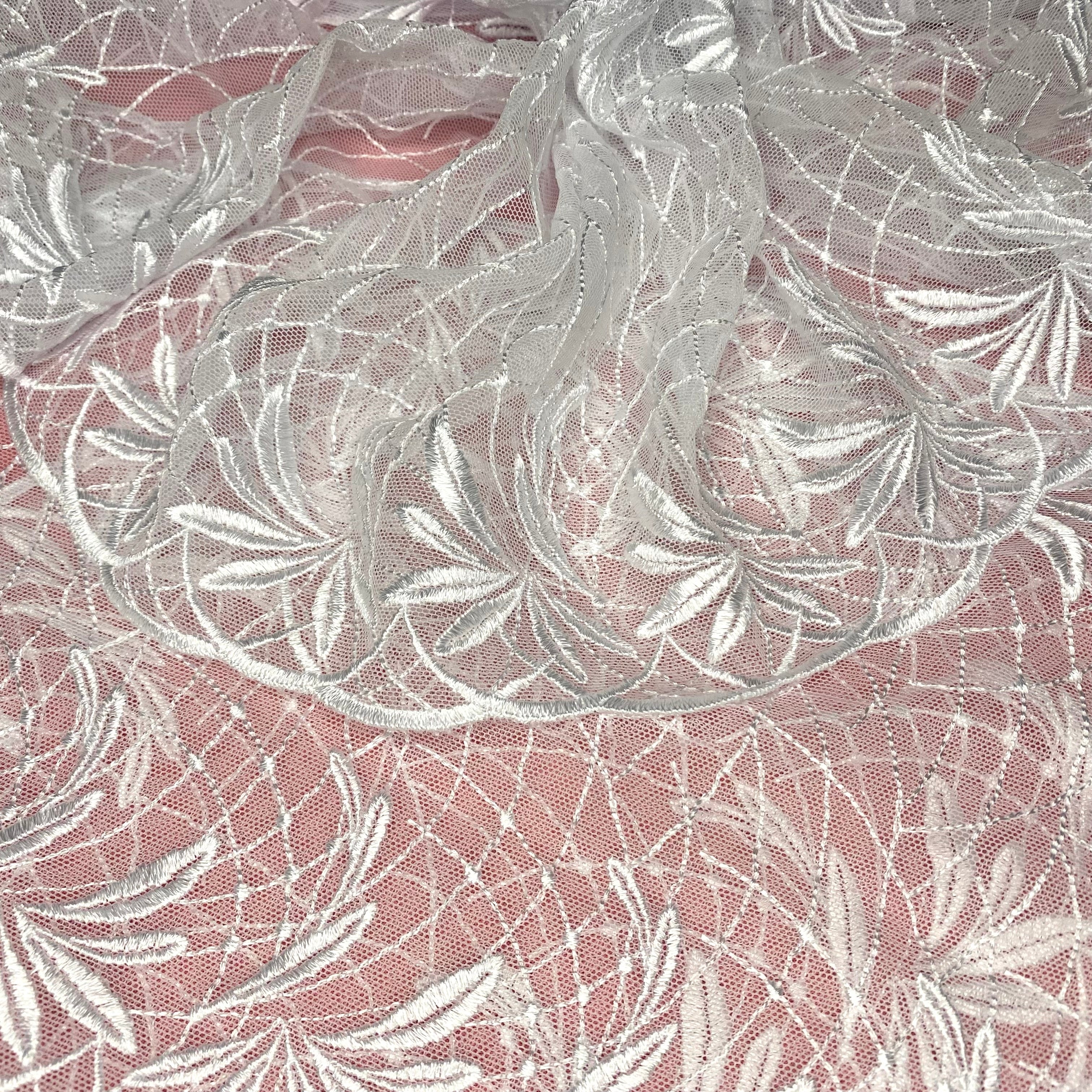 Embroidered Lace Palm Trees White