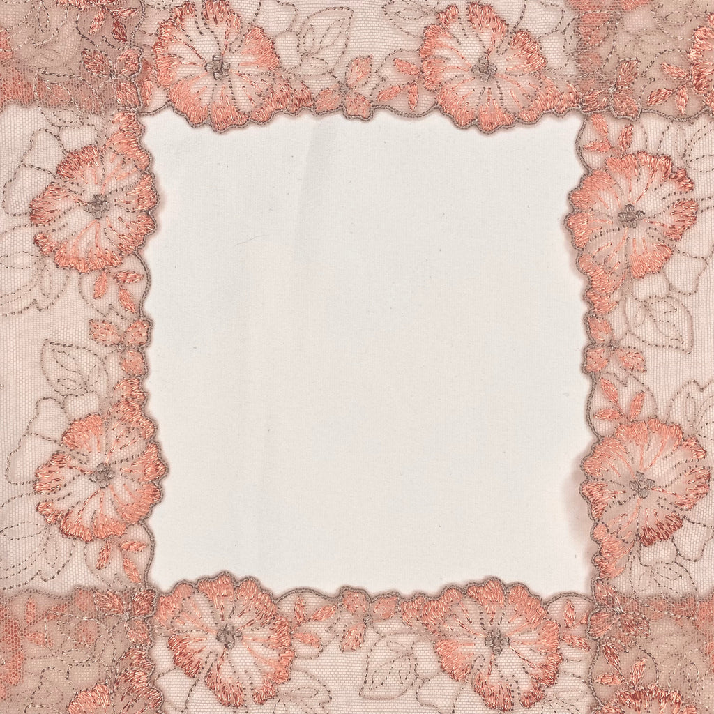 Embroidered Delicate Flower Lace Light Mocha with Brick Red