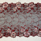 Embroidered Lace Black with Pink and Red Flowers