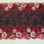 Embroidered Lace Black with Pink and Red Flowers