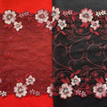 Embroidered Lace Black with Pink and Red Flowers