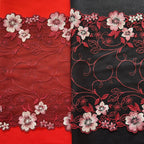 Embroidered Lace Black with Pink and Red Flowers