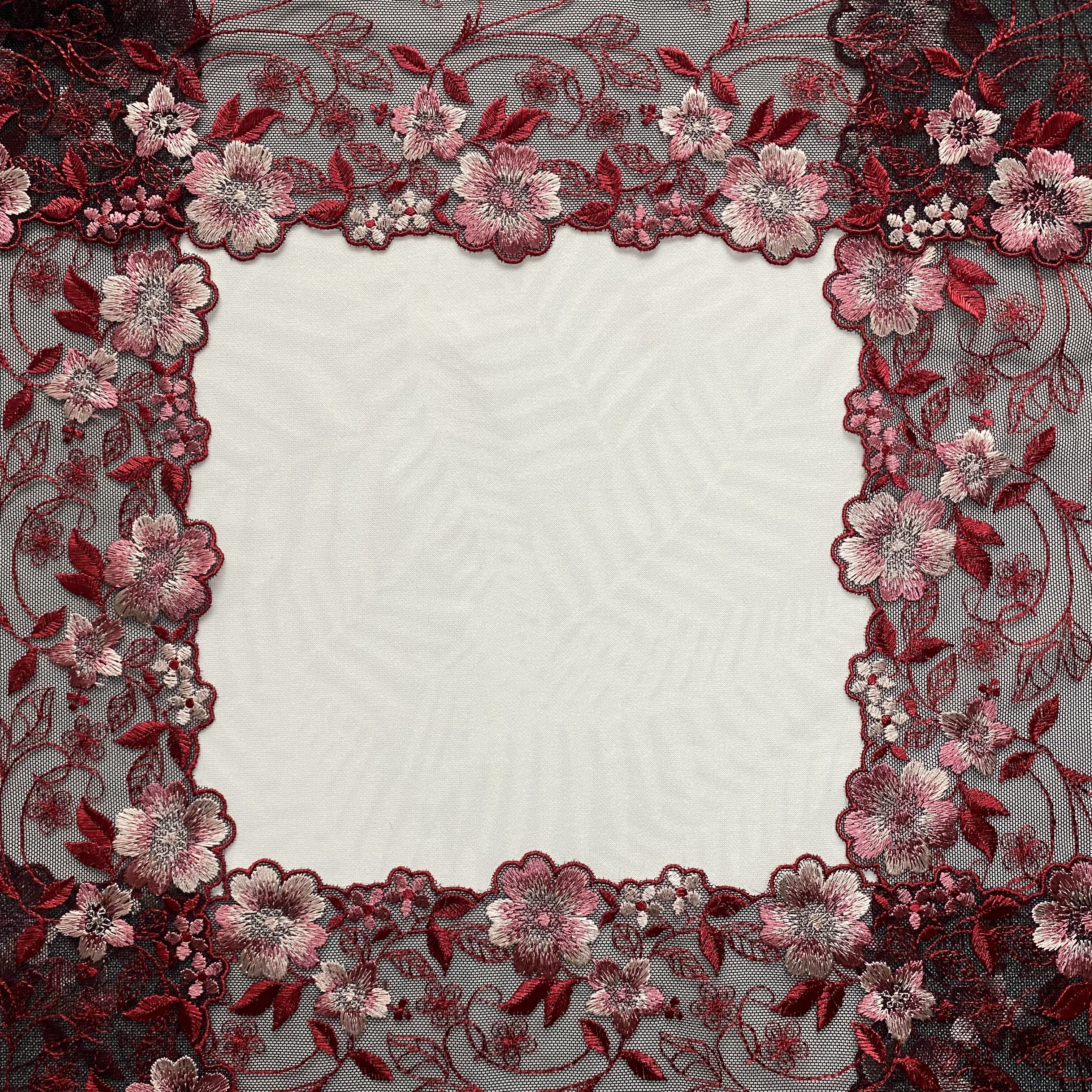 Embroidered Lace Black with Pink and Red Flowers