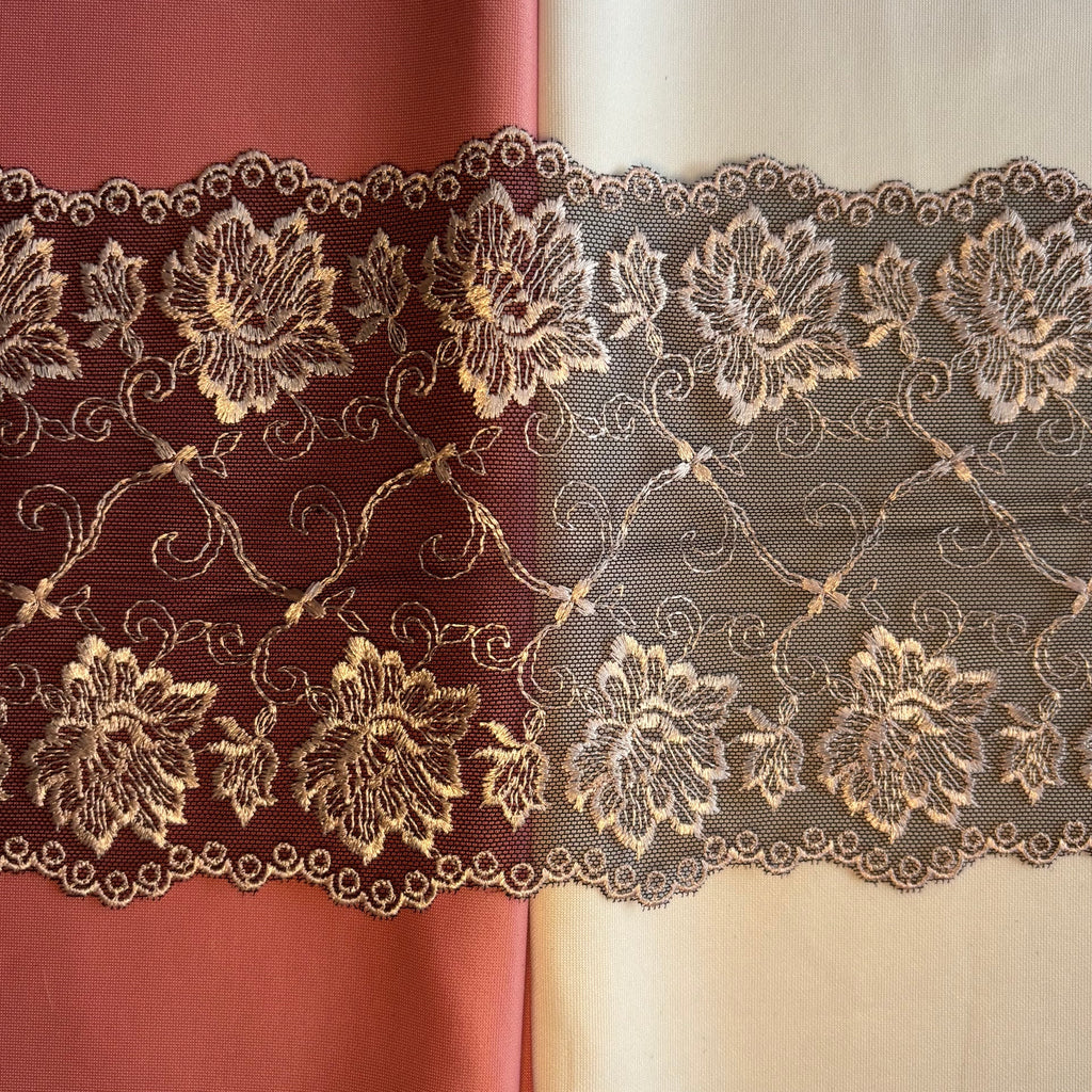 Embroidered Lace Black with Light Pink Flowers