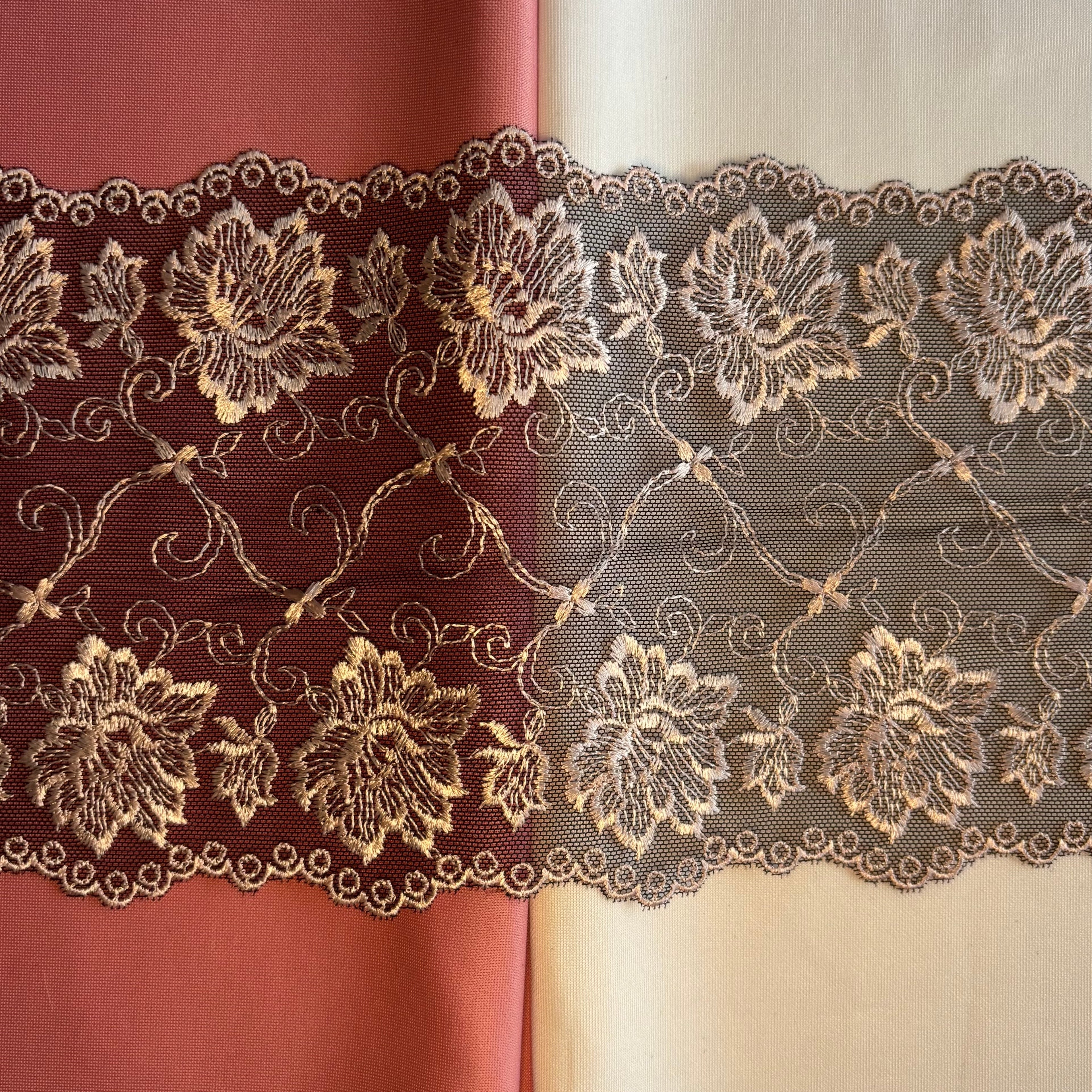 Embroidered Lace Black with Light Pink Flowers