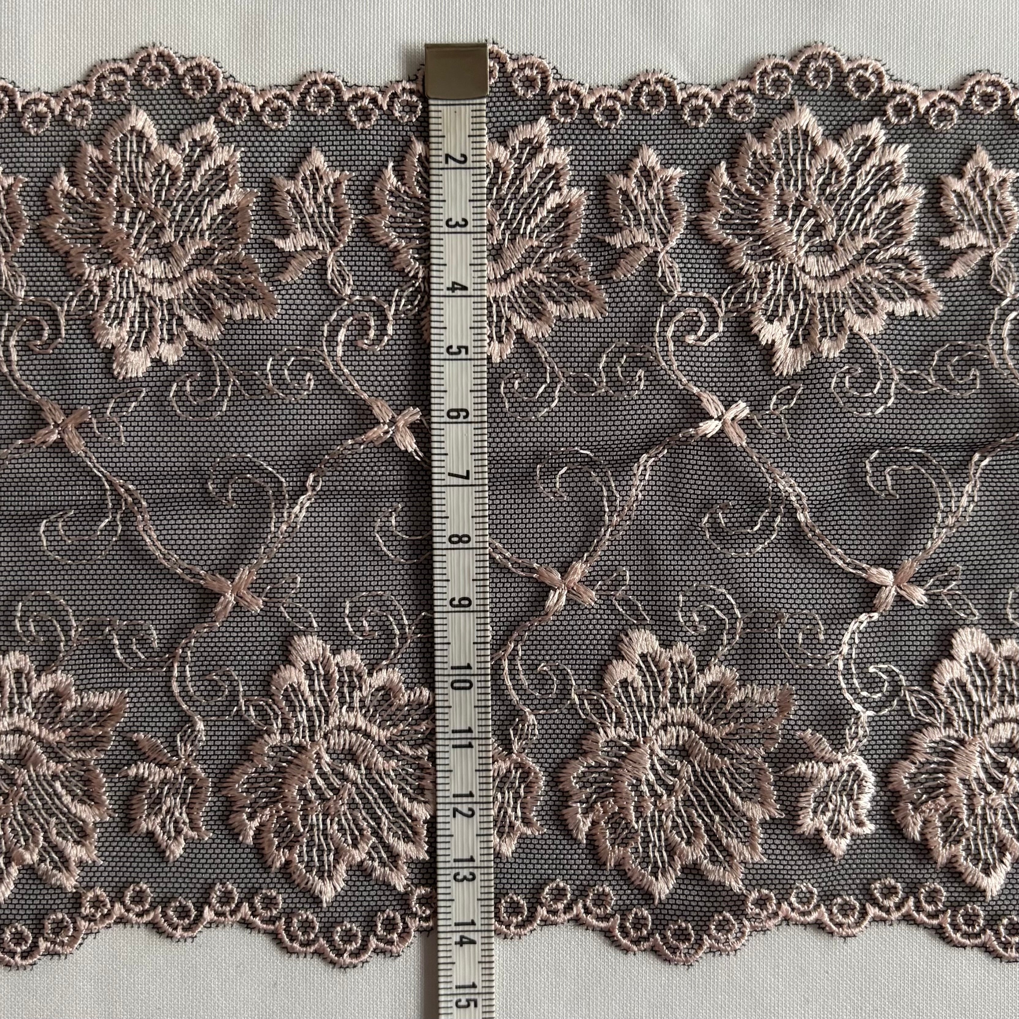Embroidered Lace Black with Light Pink Flowers