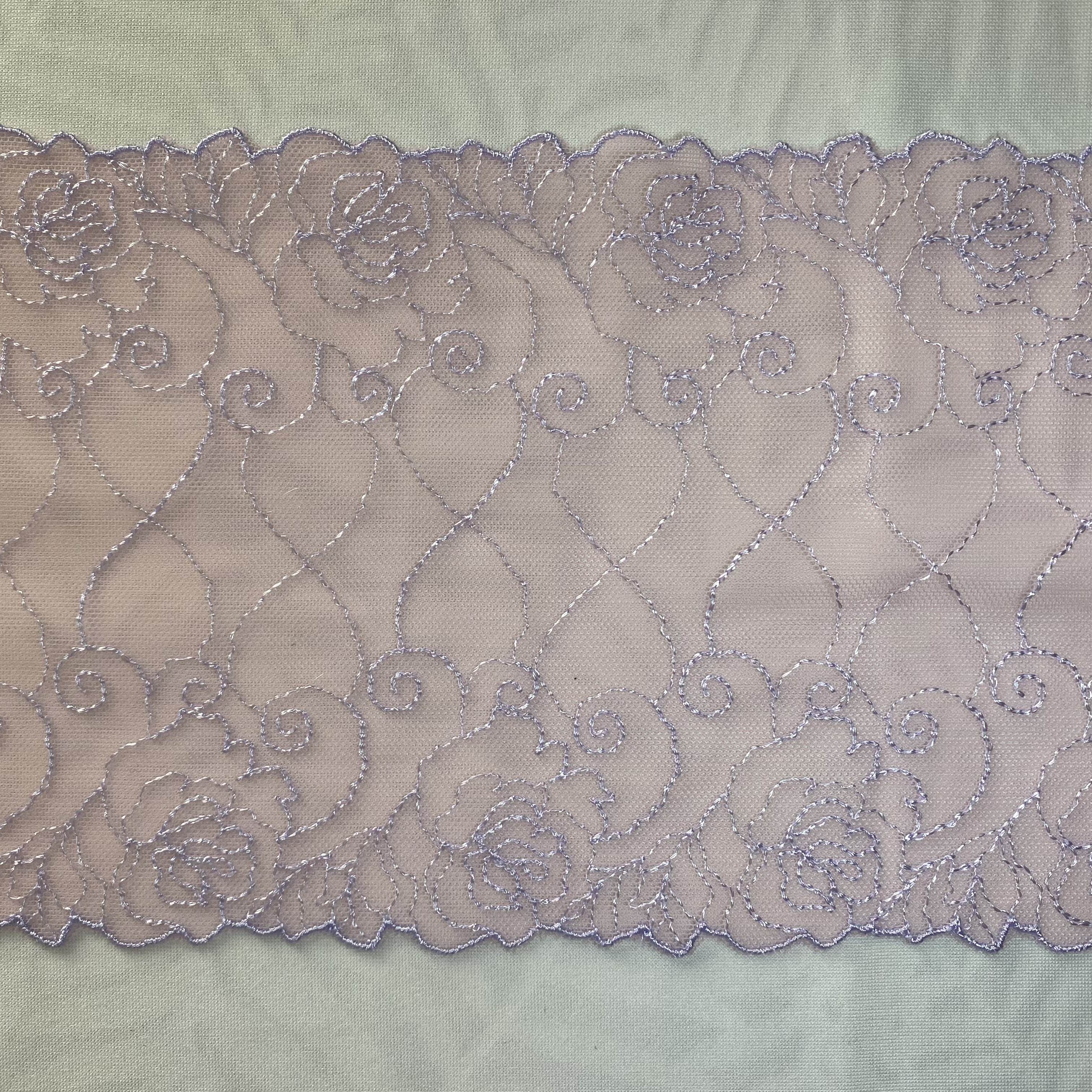 Embroidered Lace Light Pink with Lilac Flowers