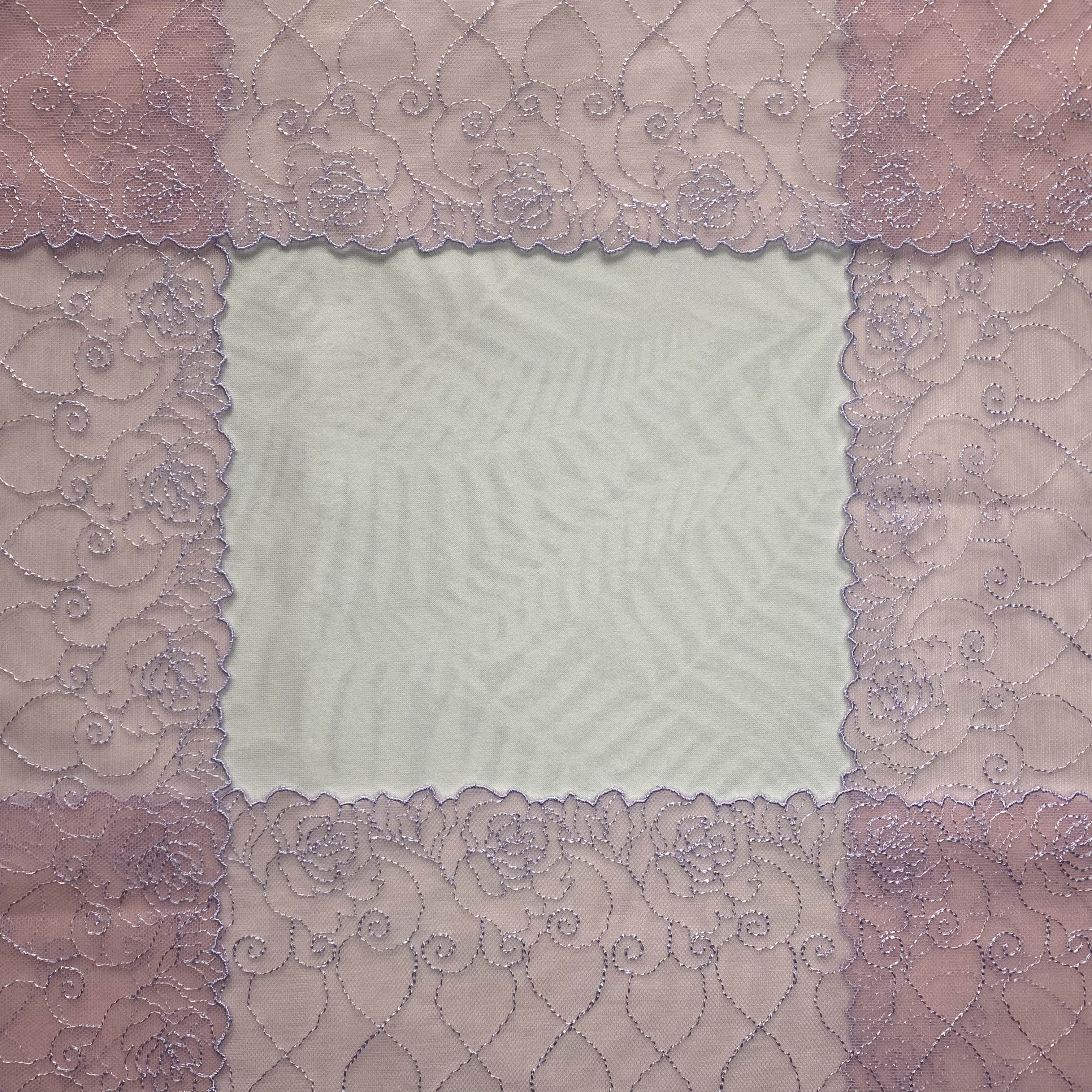 Embroidered Lace Light Pink with Lilac Flowers