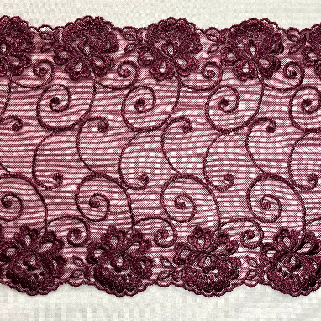 Embroidered Lace Flower Swirls Maroon