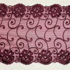 Embroidered Lace Flower Swirls Maroon