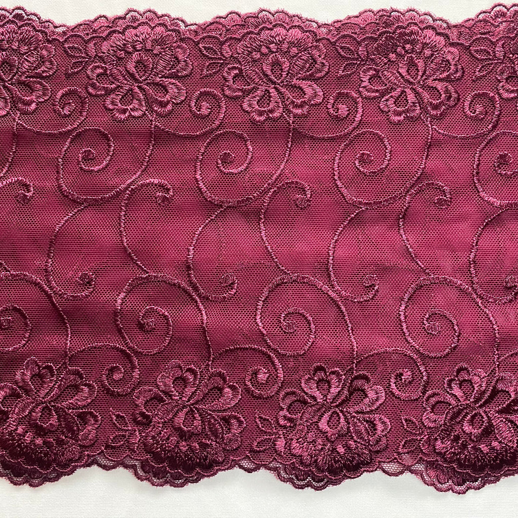 Embroidered Lace Flower Swirls Maroon