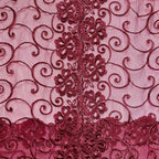 Embroidered Lace Flower Swirls Maroon