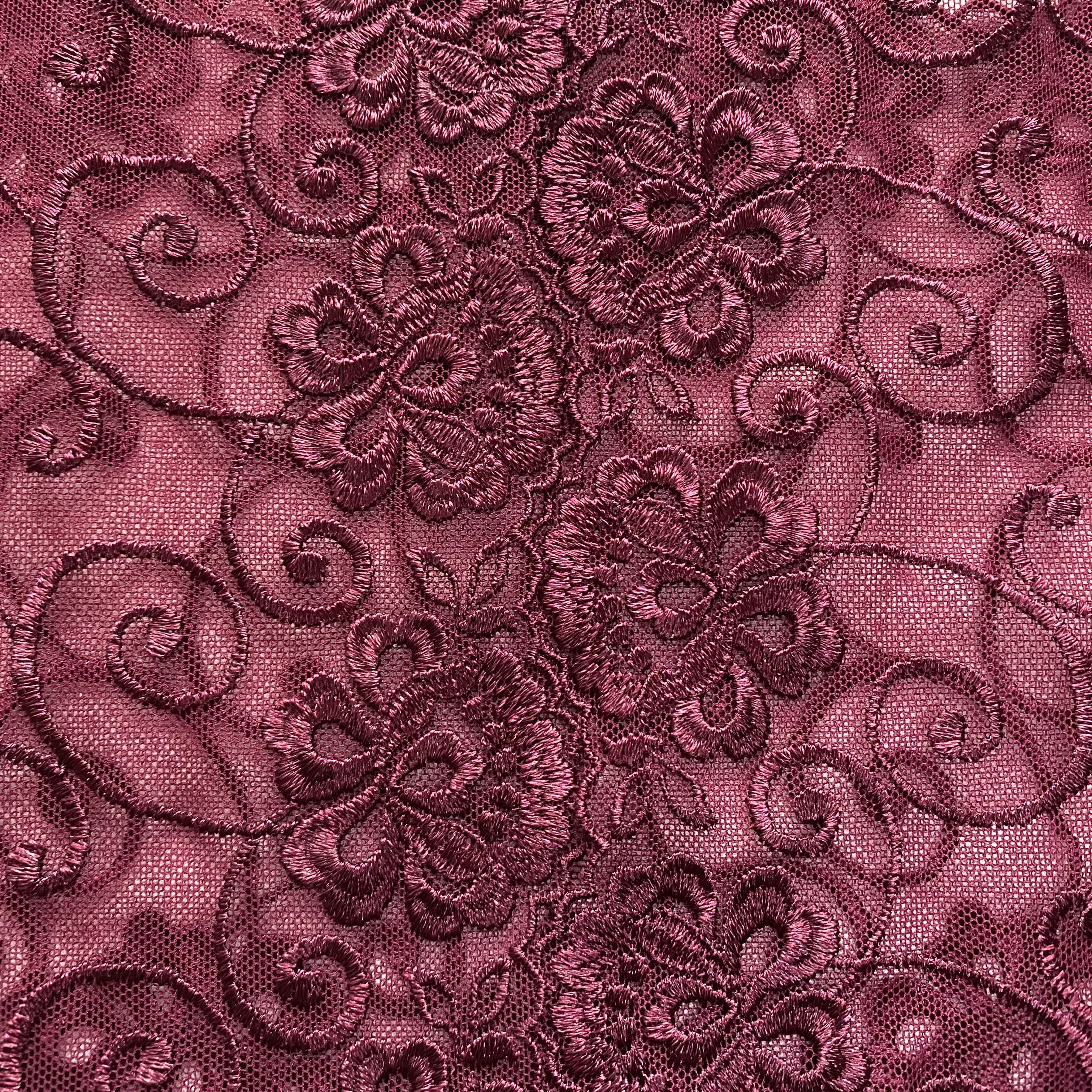 Embroidered Lace Flower Swirls Maroon