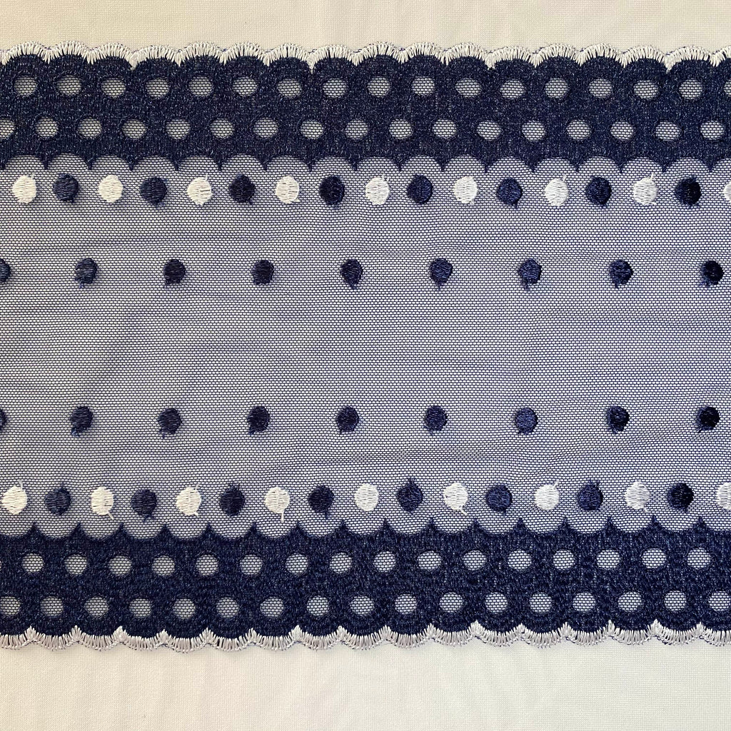 Embroidered Lace Navy with White Dots
