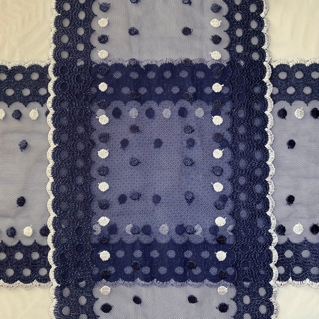 Embroidered Lace Navy with White Dots