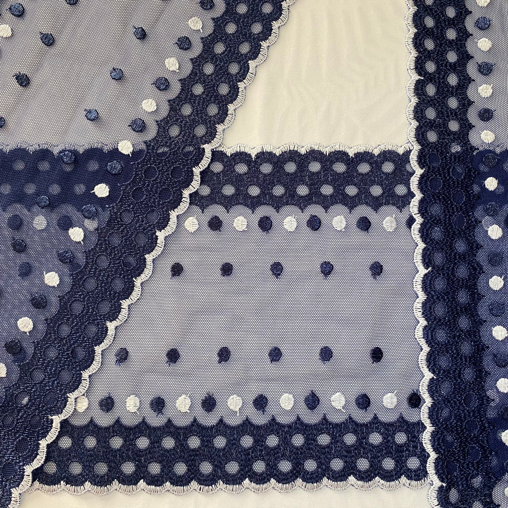Embroidered Lace Navy with White Dots