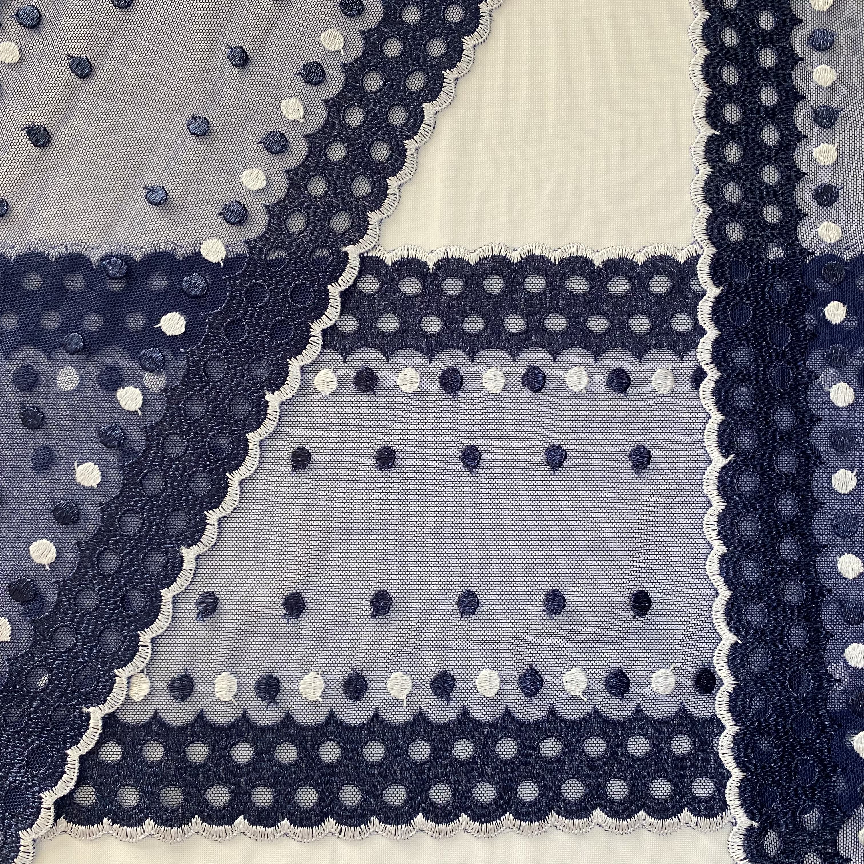 Embroidered Lace Navy with White Dots