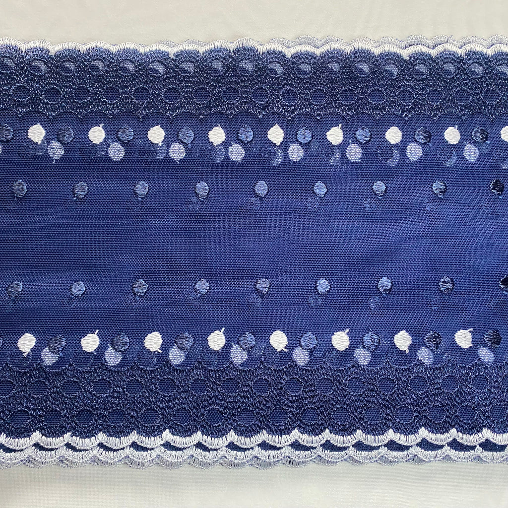 Embroidered Lace Navy with White Dots