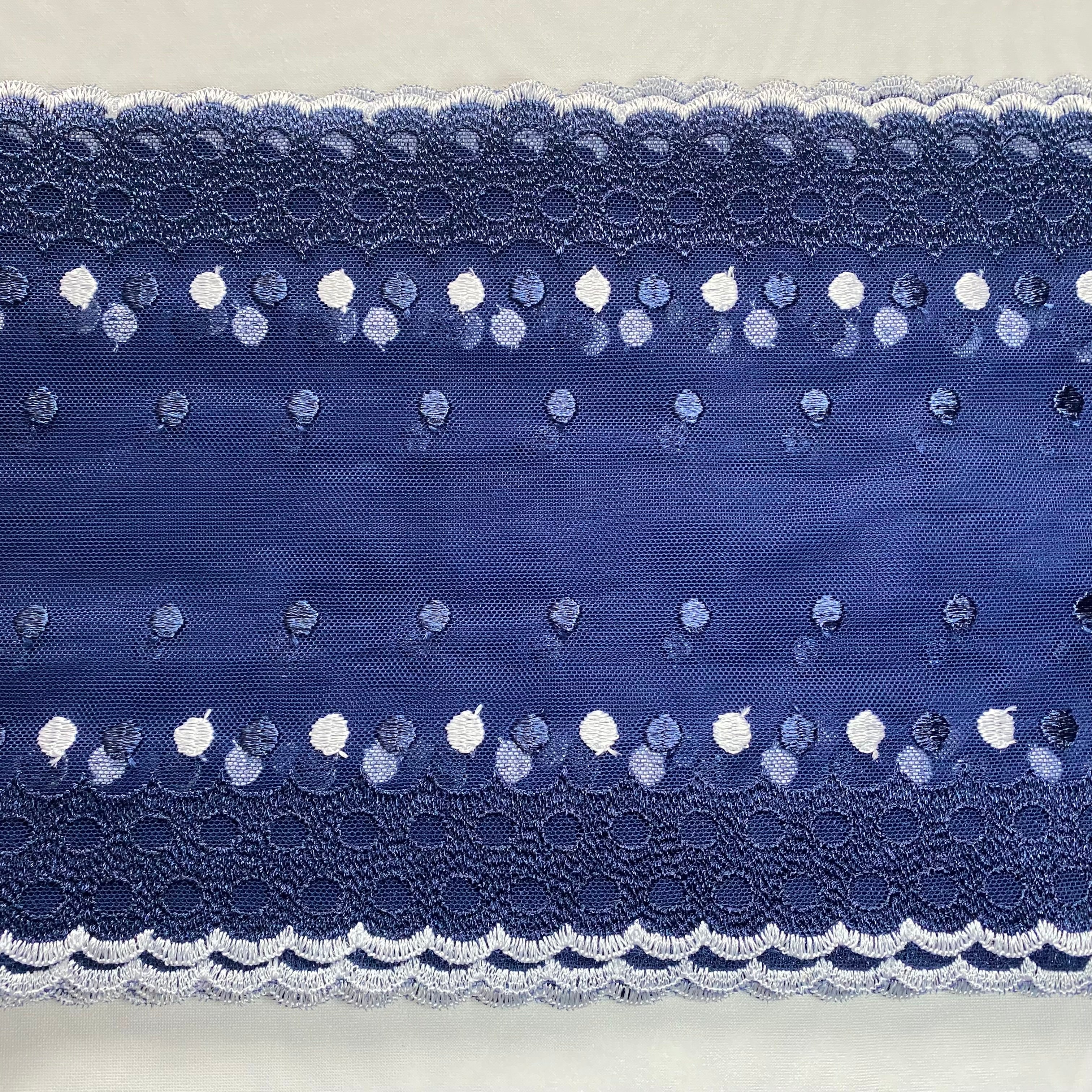Embroidered Lace Navy with White Dots