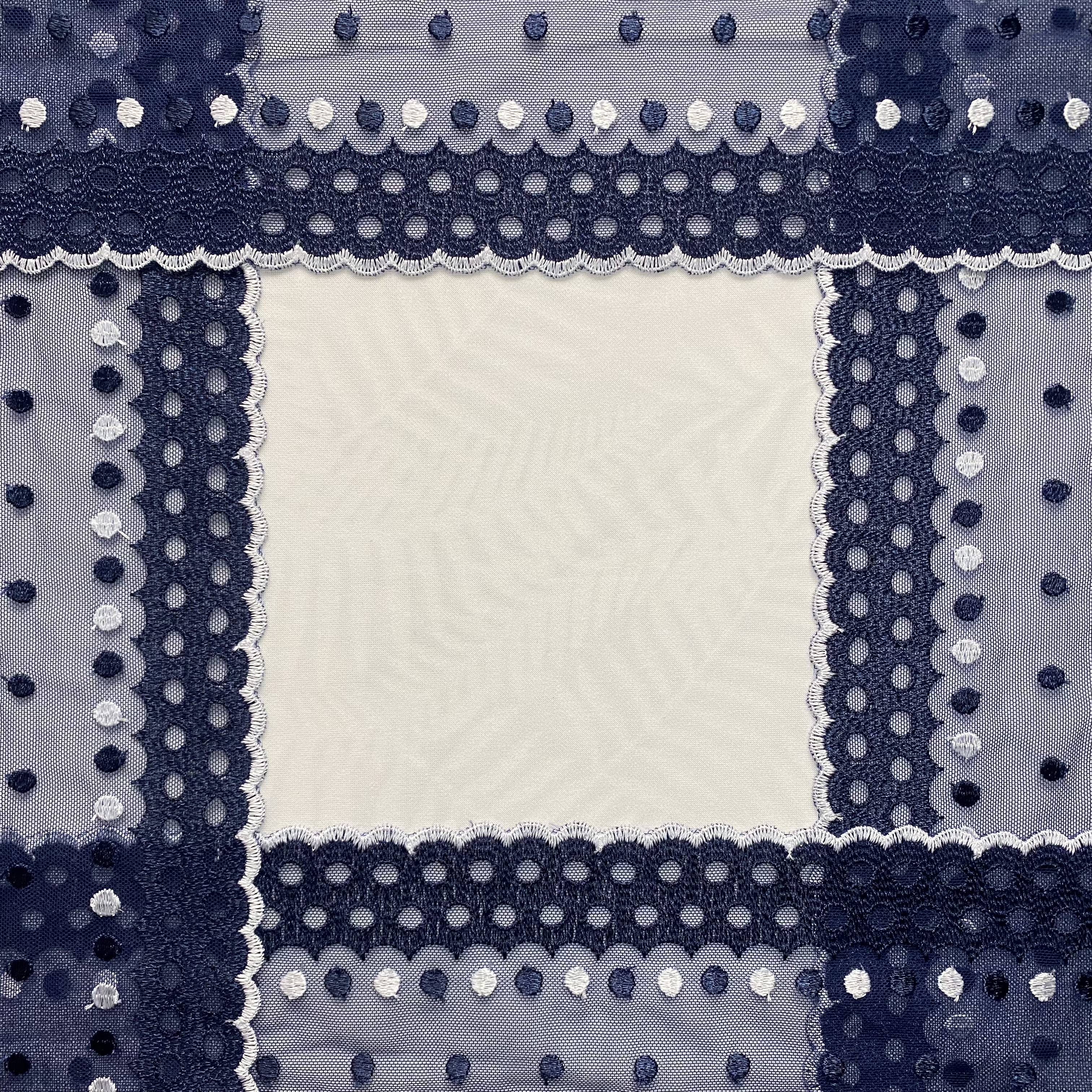 Embroidered Lace Navy with White Dots