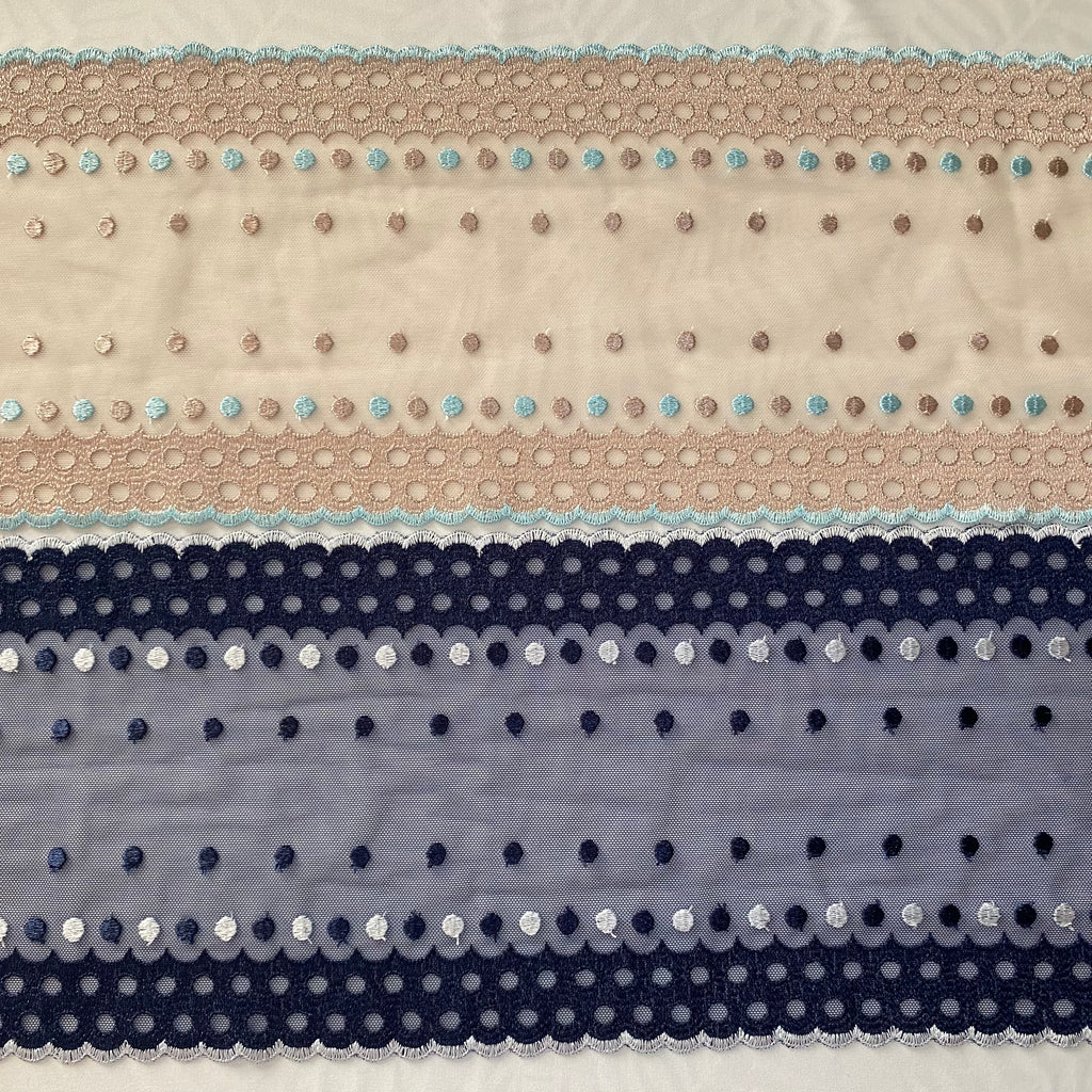 Embroidered Lace Navy with White Dots