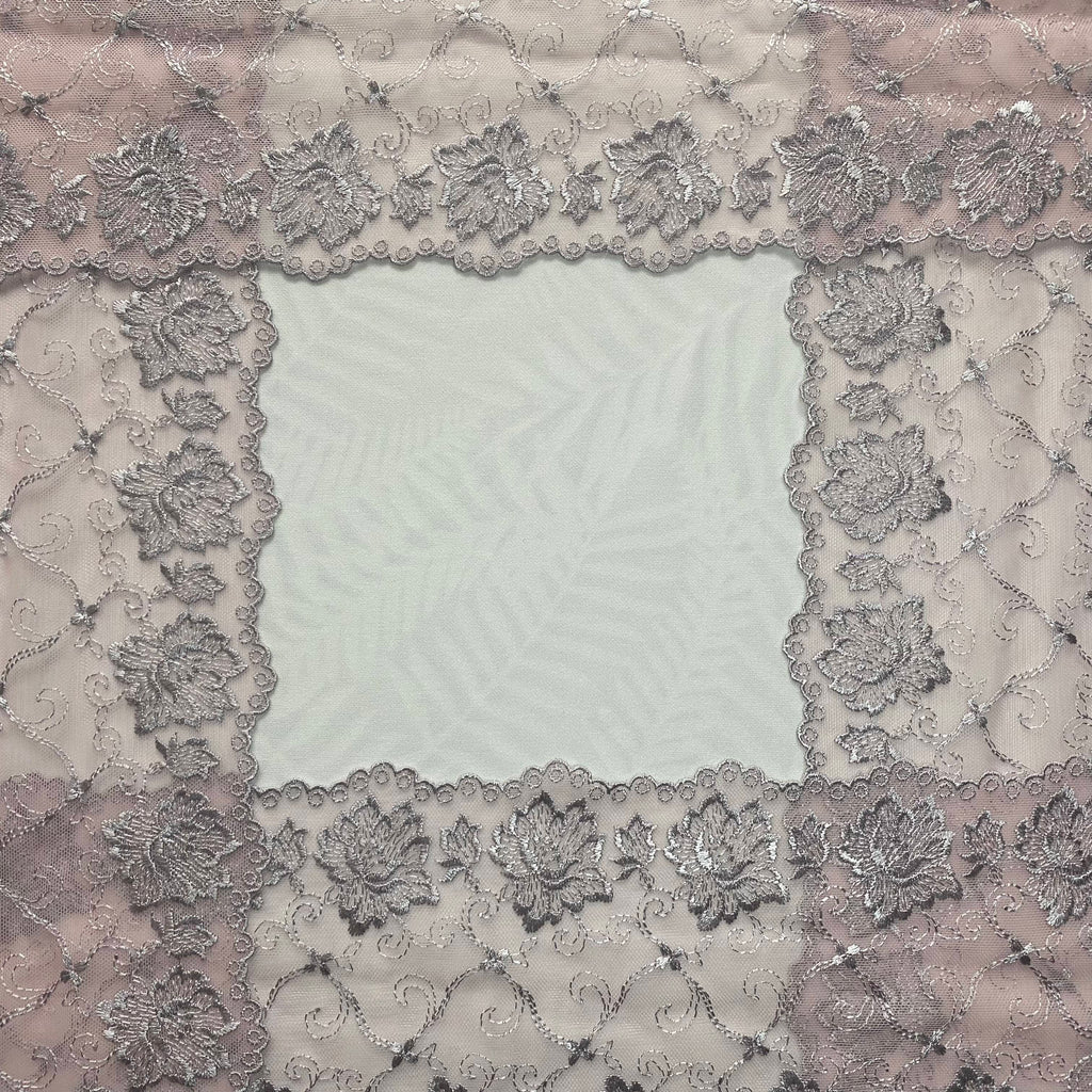 Embroidered Lace Pink with Silver Flowers