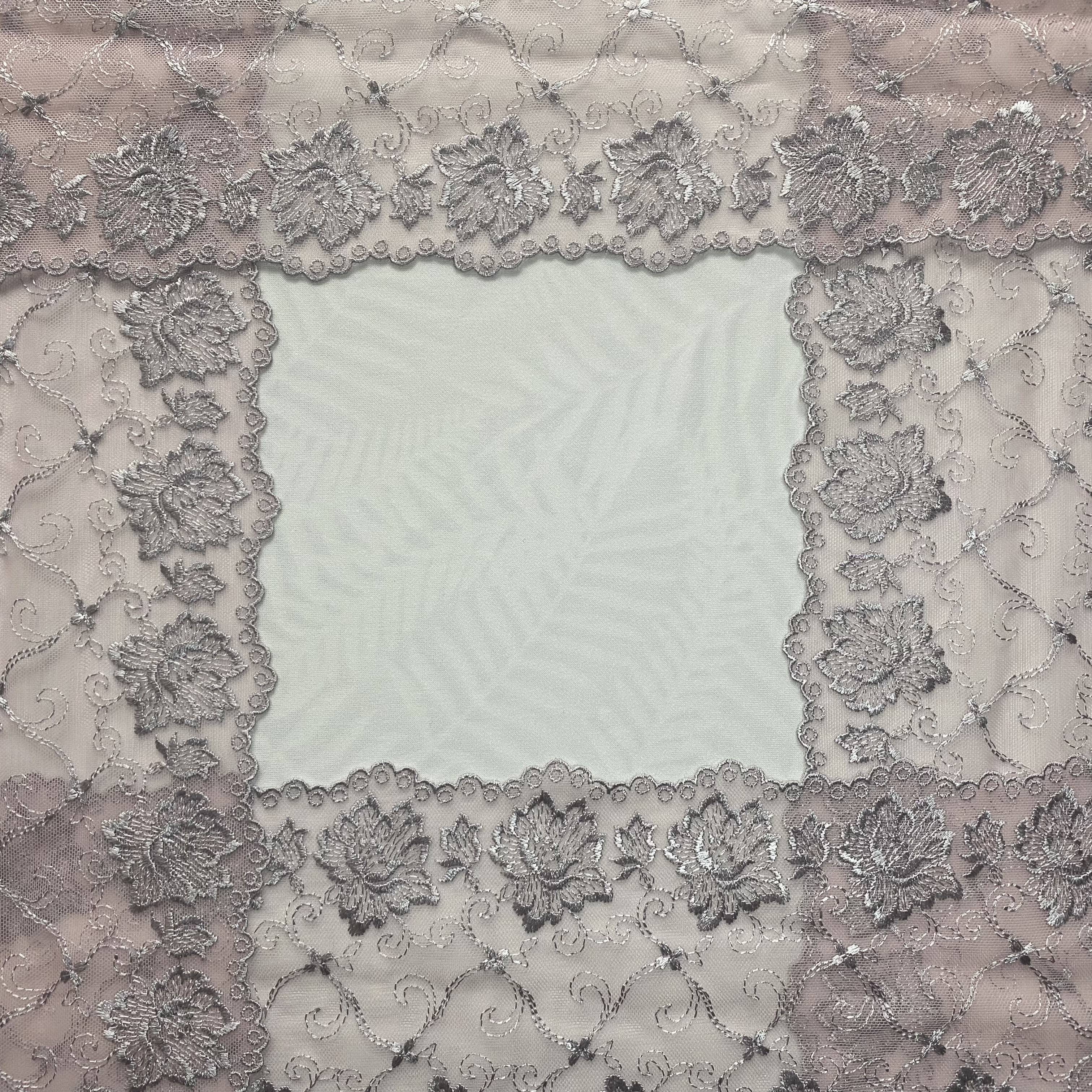 Embroidered Lace Pink with Silver Flowers