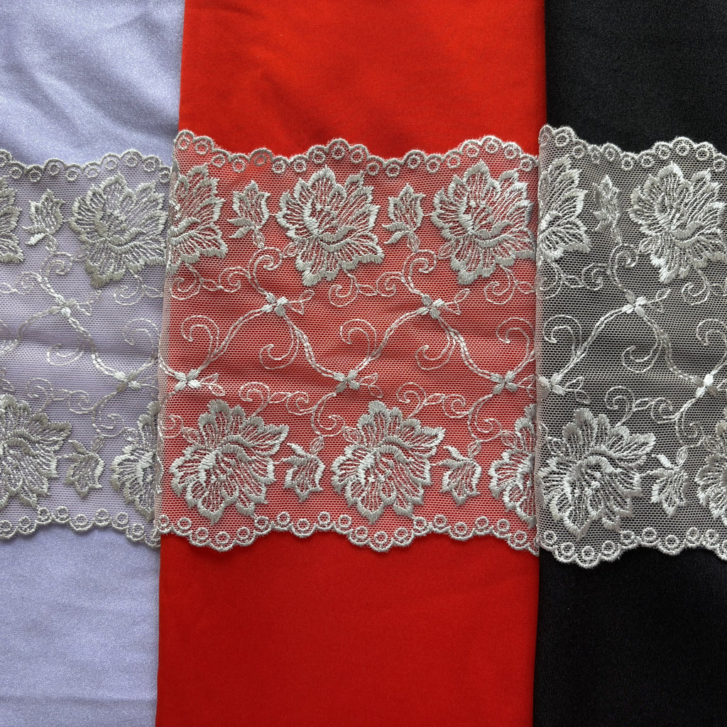 Embroidered Lace Pink with Silver Flowers