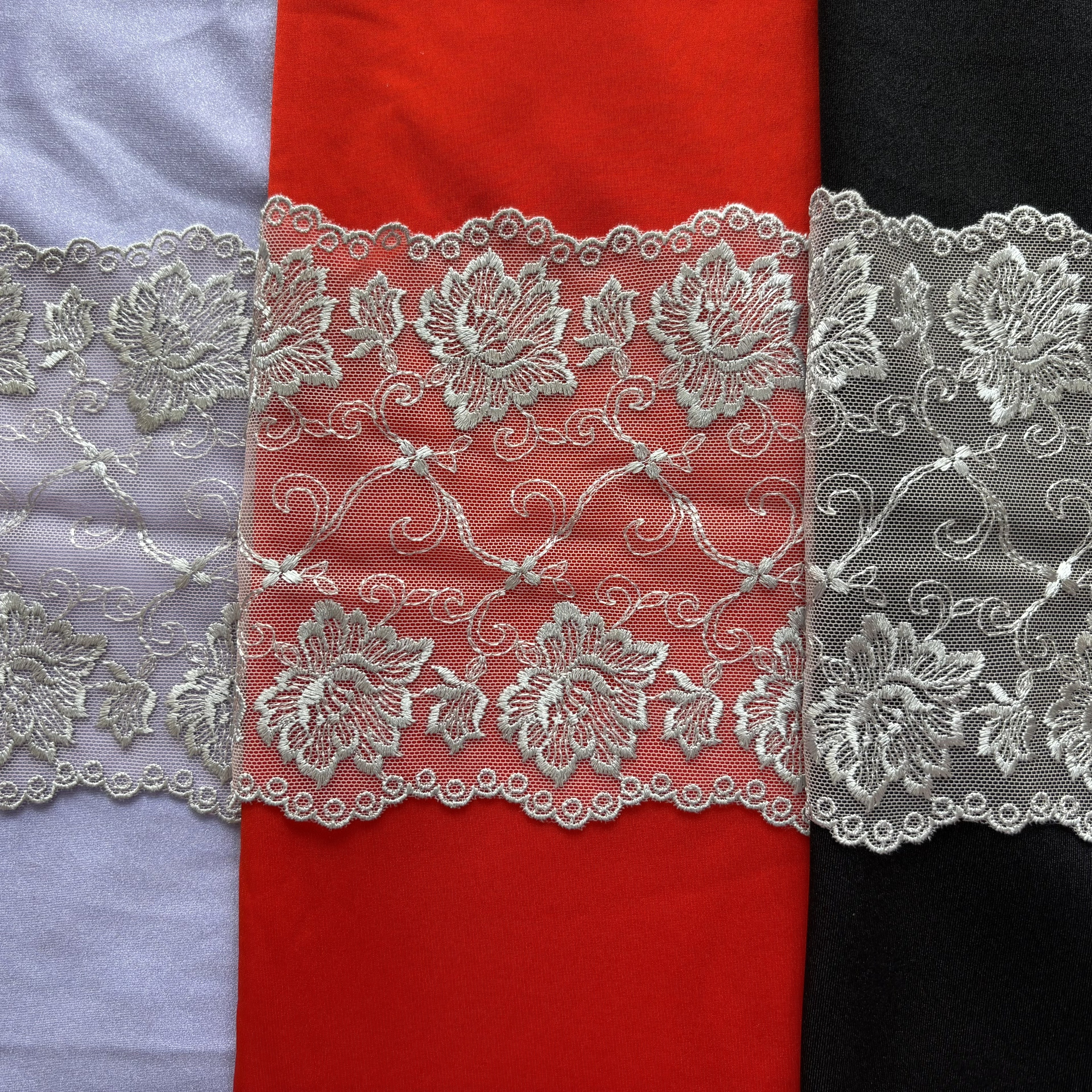 Embroidered Lace Pink with Silver Flowers