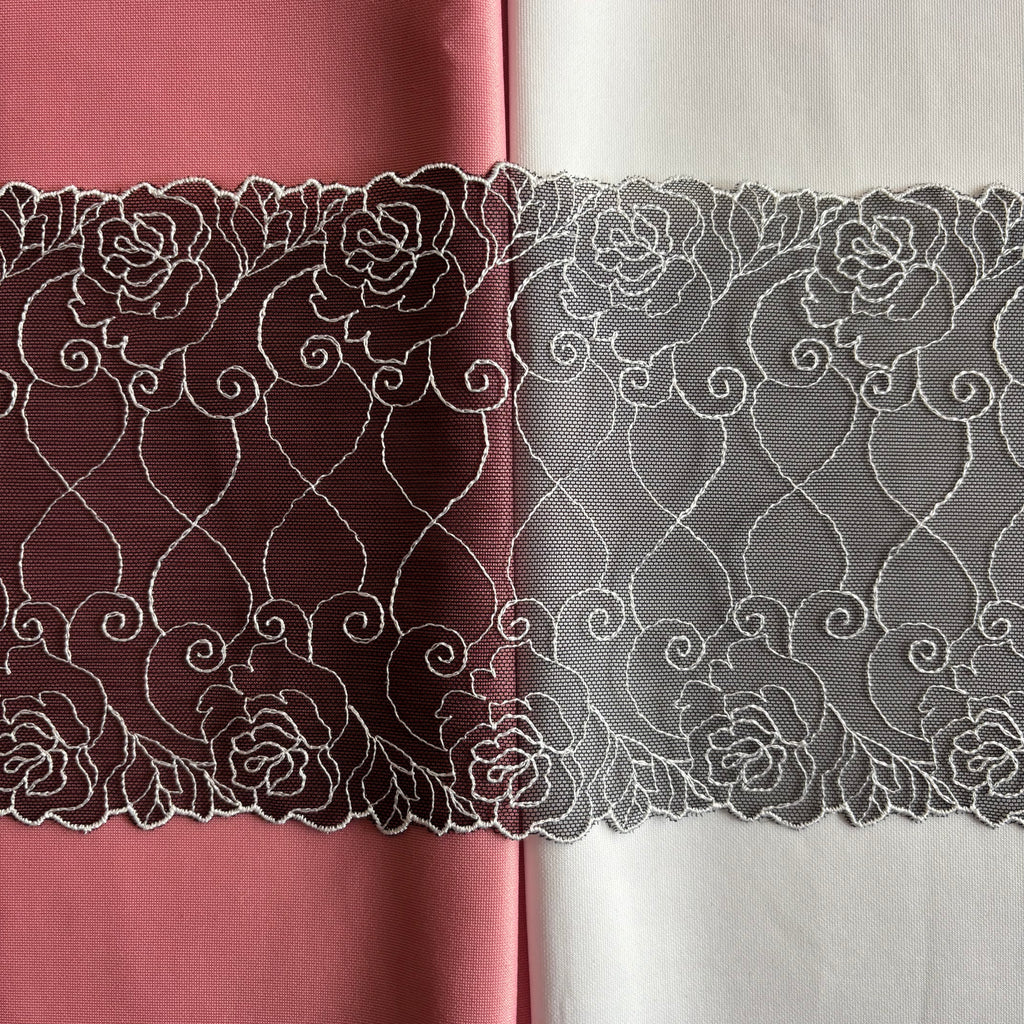Embroidered Roses Lace Black with White
