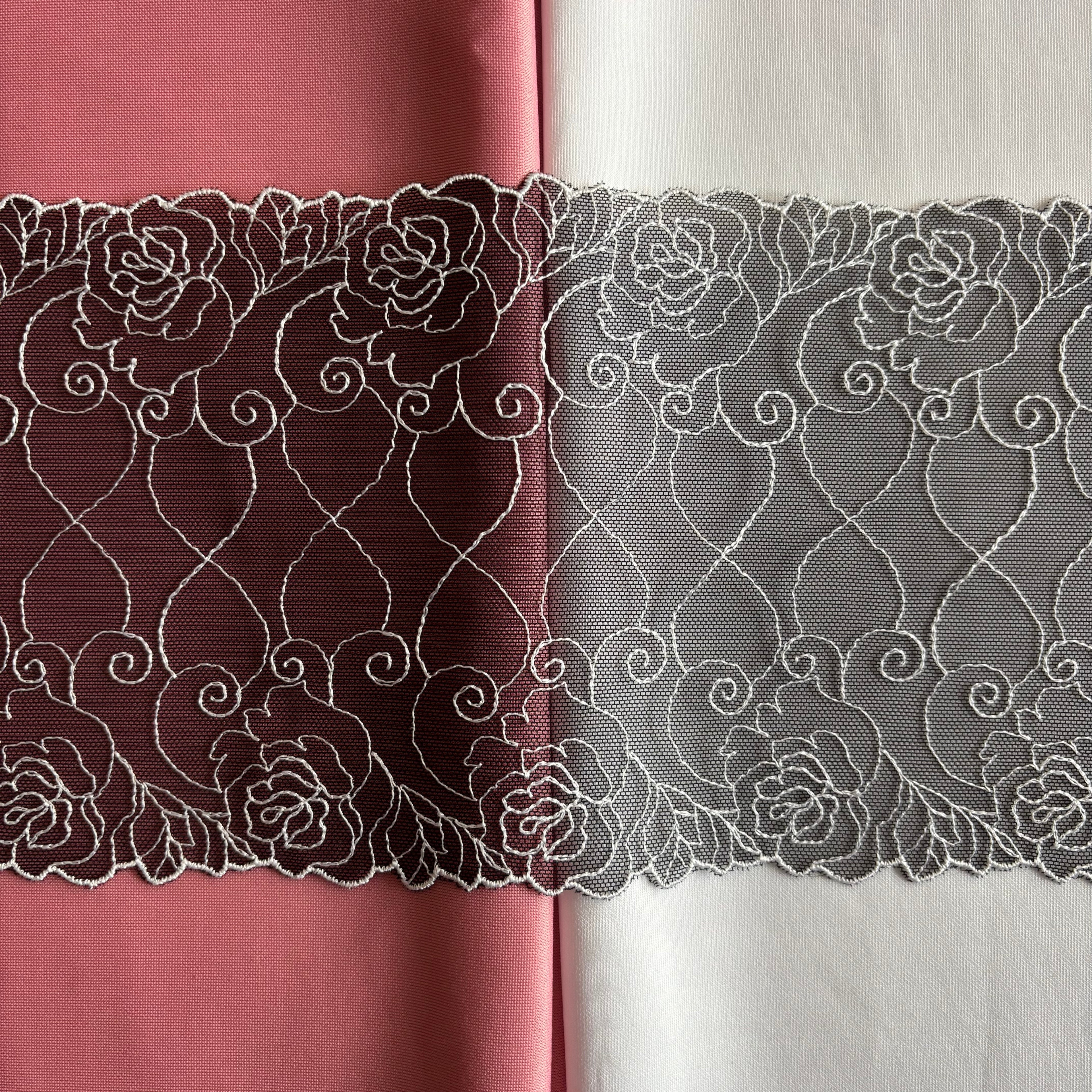 Embroidered Roses Lace Black with White