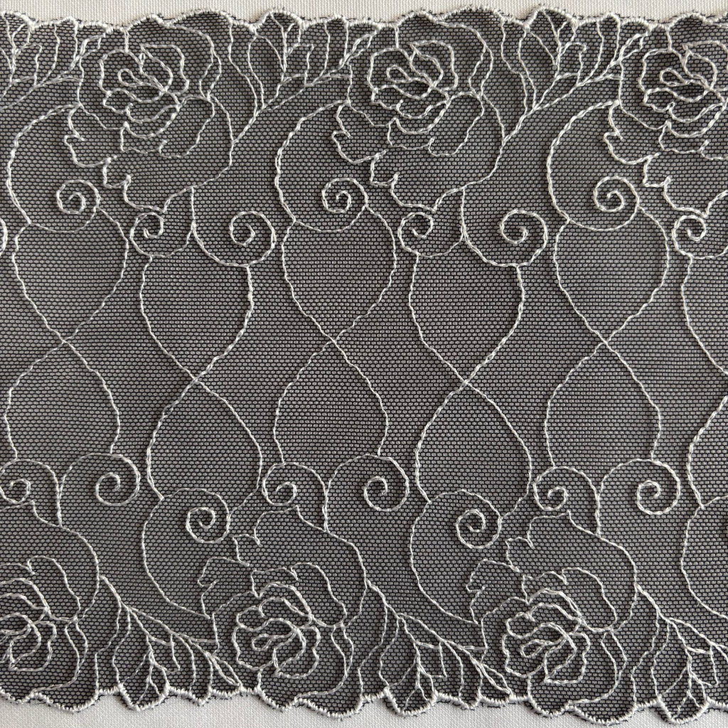 Embroidered Roses Lace Black with White