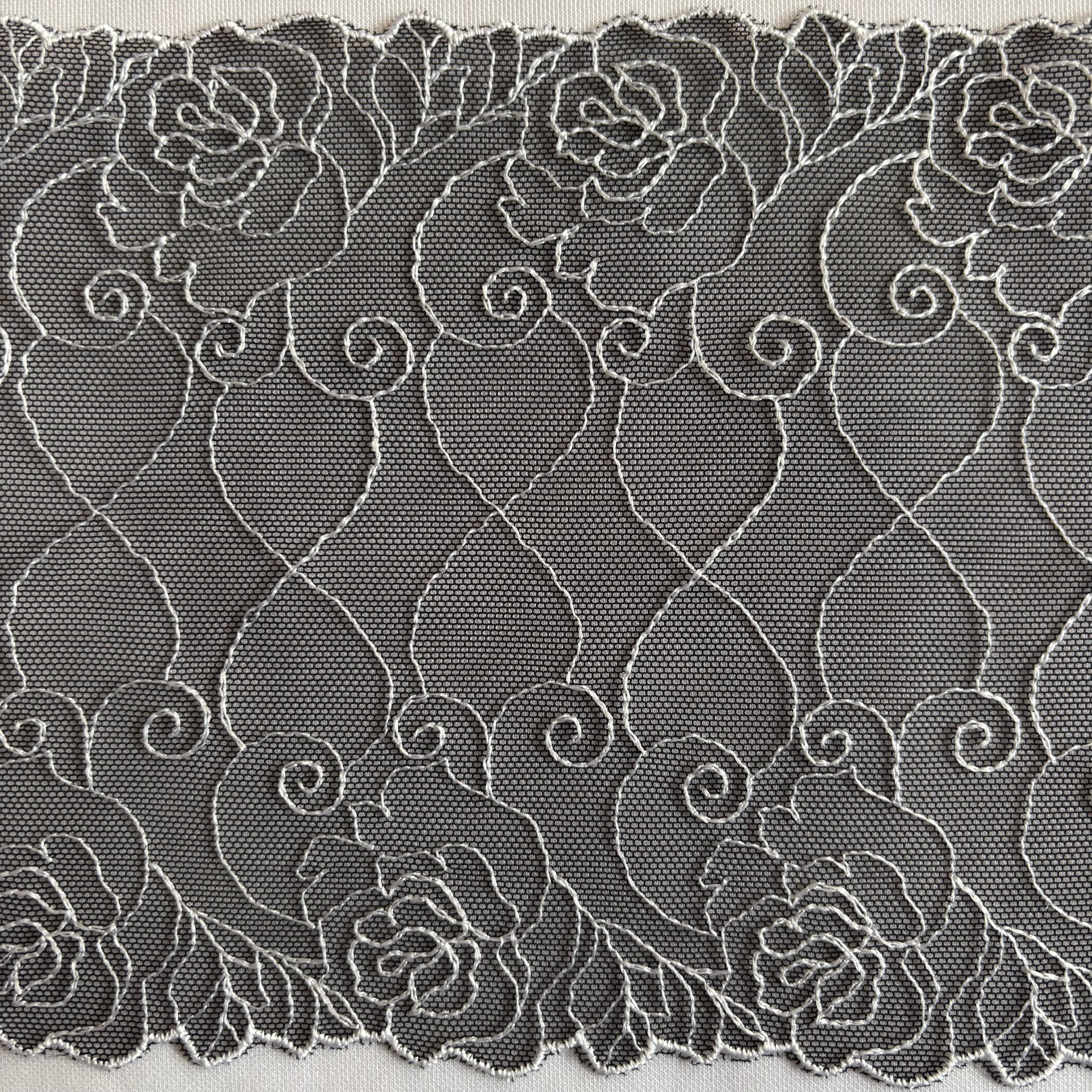 Embroidered Roses Lace Black with White