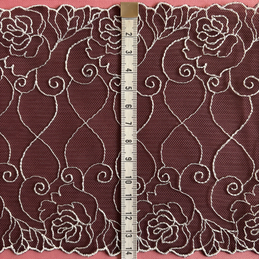 Embroidered Roses Lace Black with White