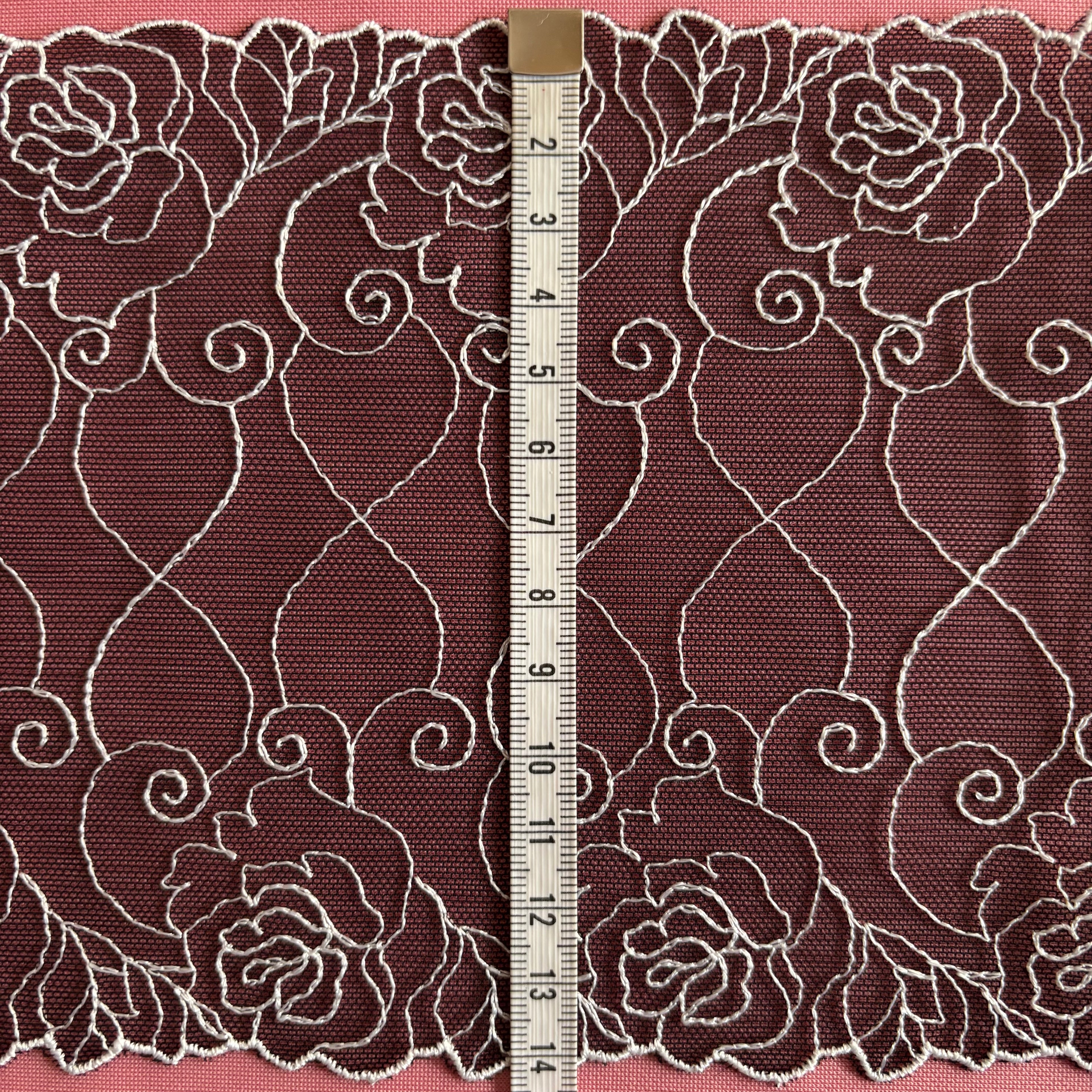 Embroidered Roses Lace Black with White
