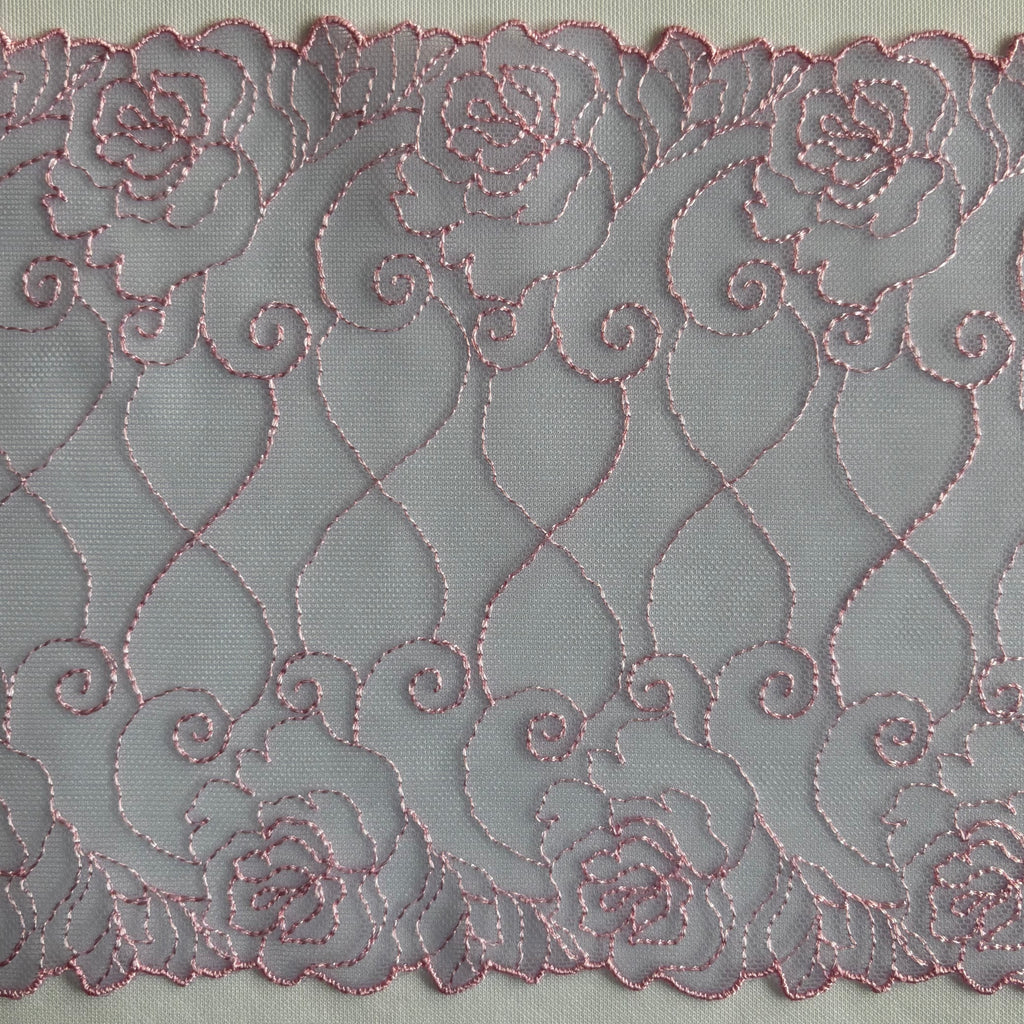 Embroidered Roses Lace Purple with Light Pink