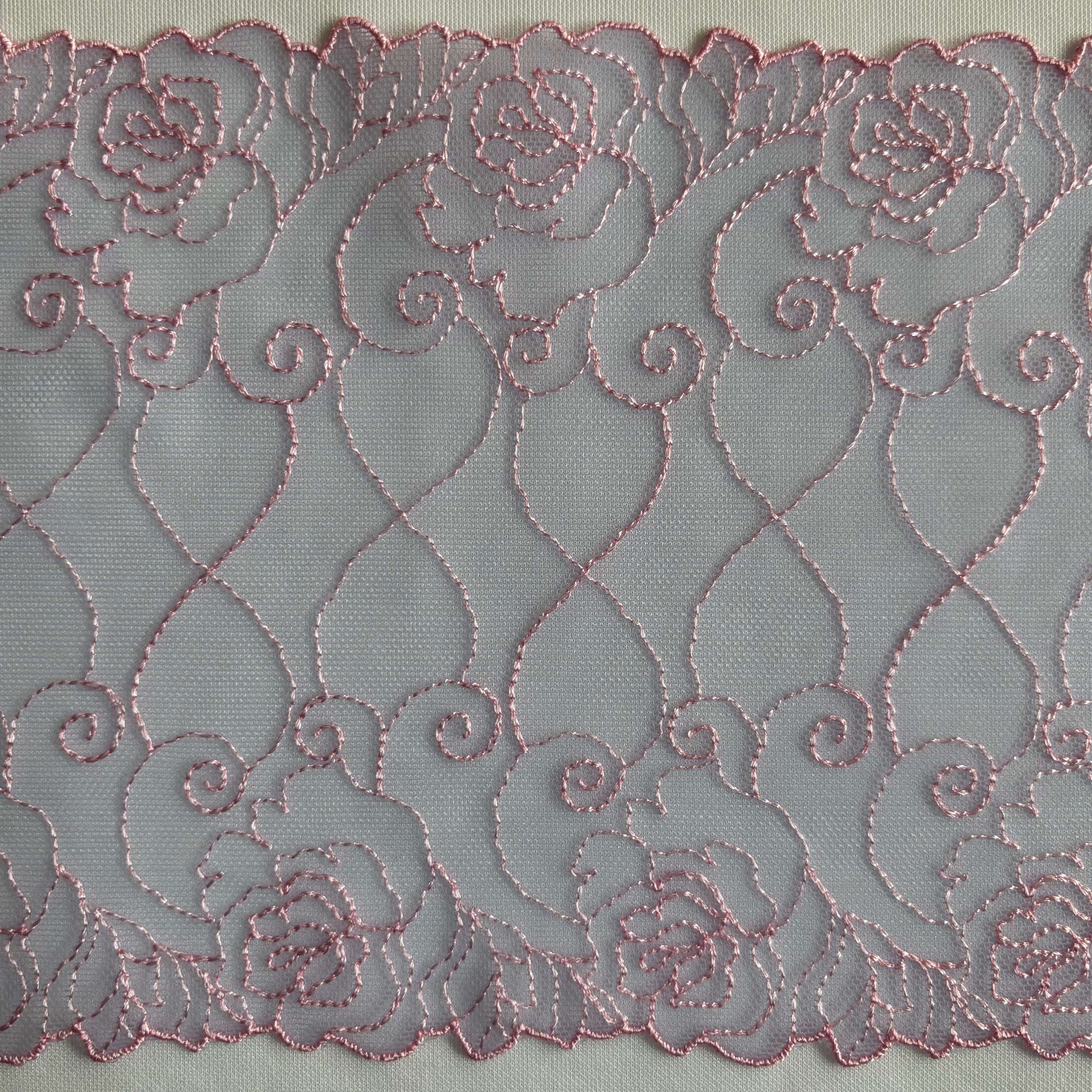 Embroidered Roses Lace Purple with Light Pink