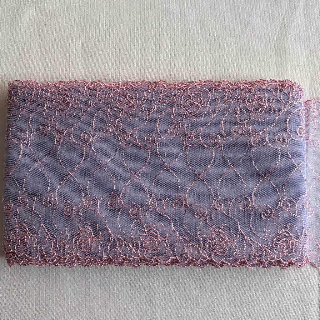 Embroidered Roses Lace Purple with Light Pink