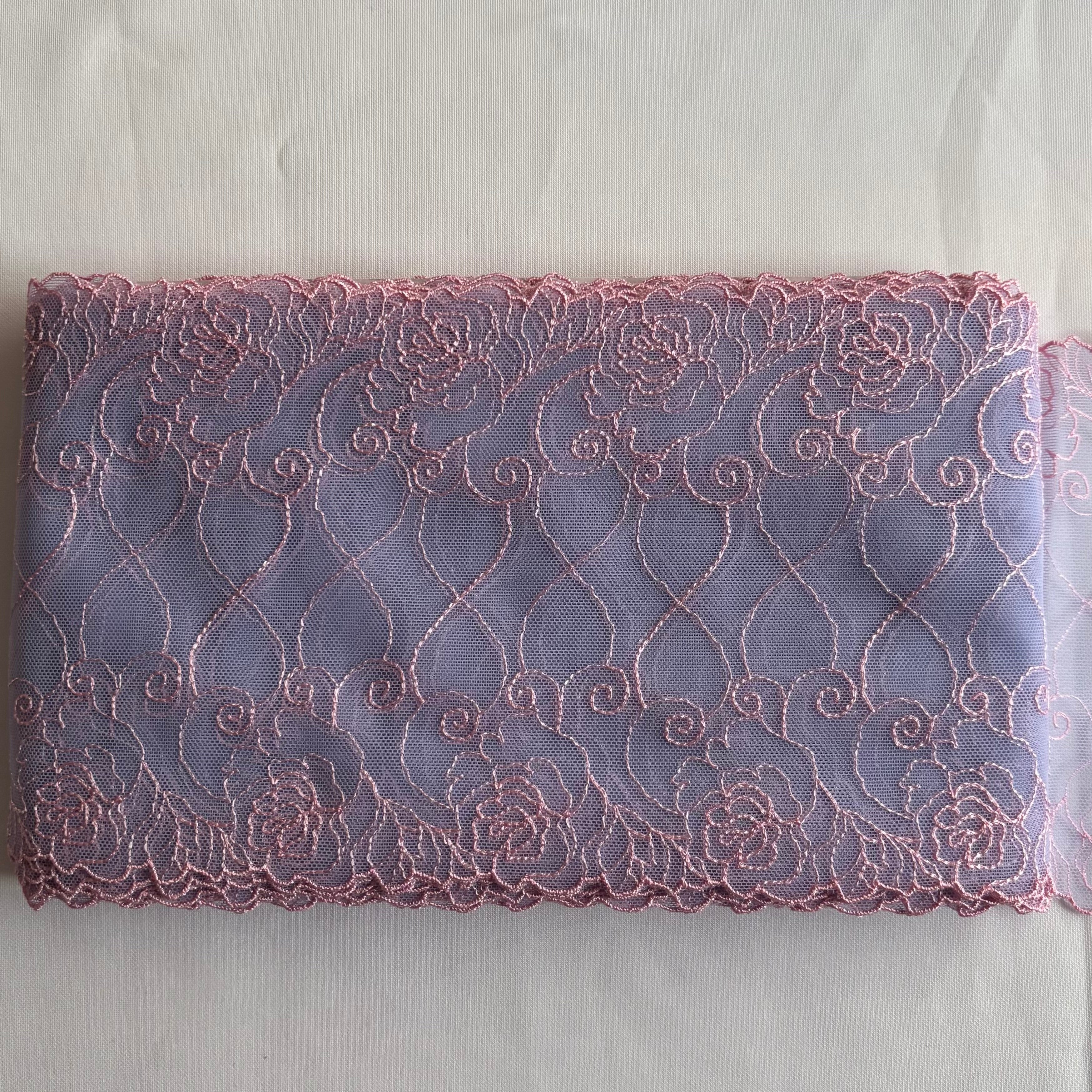 Embroidered Roses Lace Purple with Light Pink