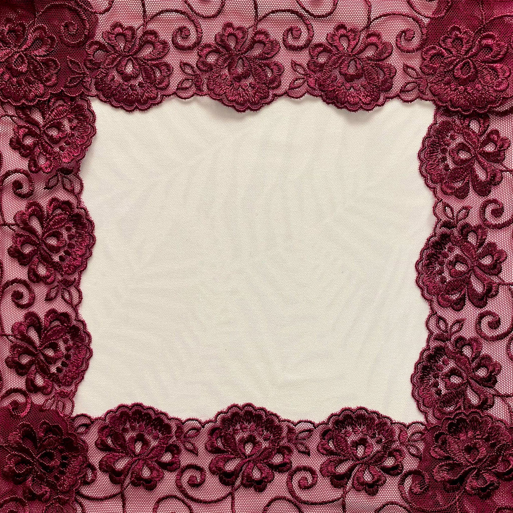 Embroidered Lace Flower Swirls Maroon