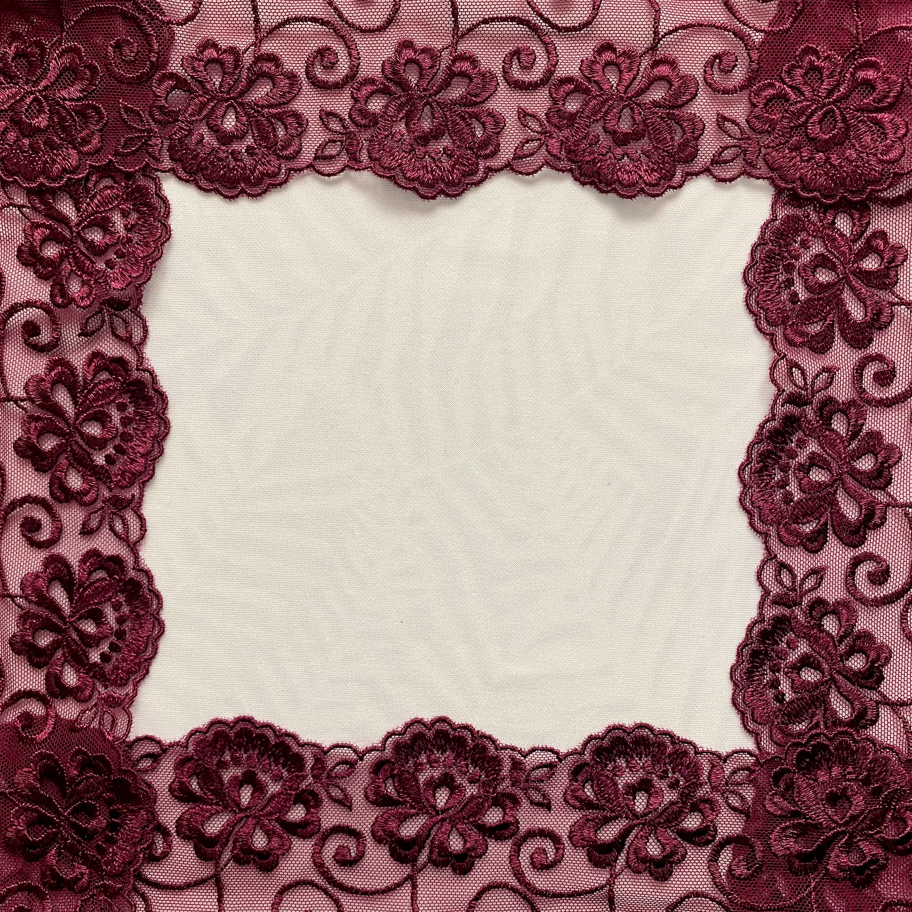 Embroidered Lace Flower Swirls Maroon