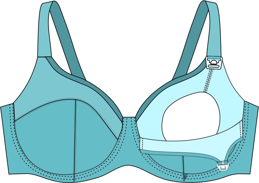 Teal bra drawing on a white background