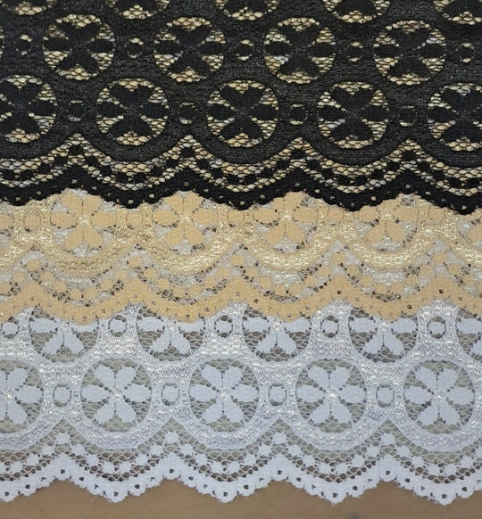Circles and Daisies Stretch Lace Black