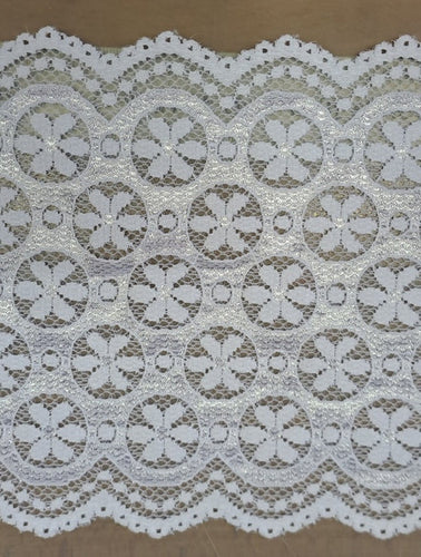 Circles and daisies stretch lace White