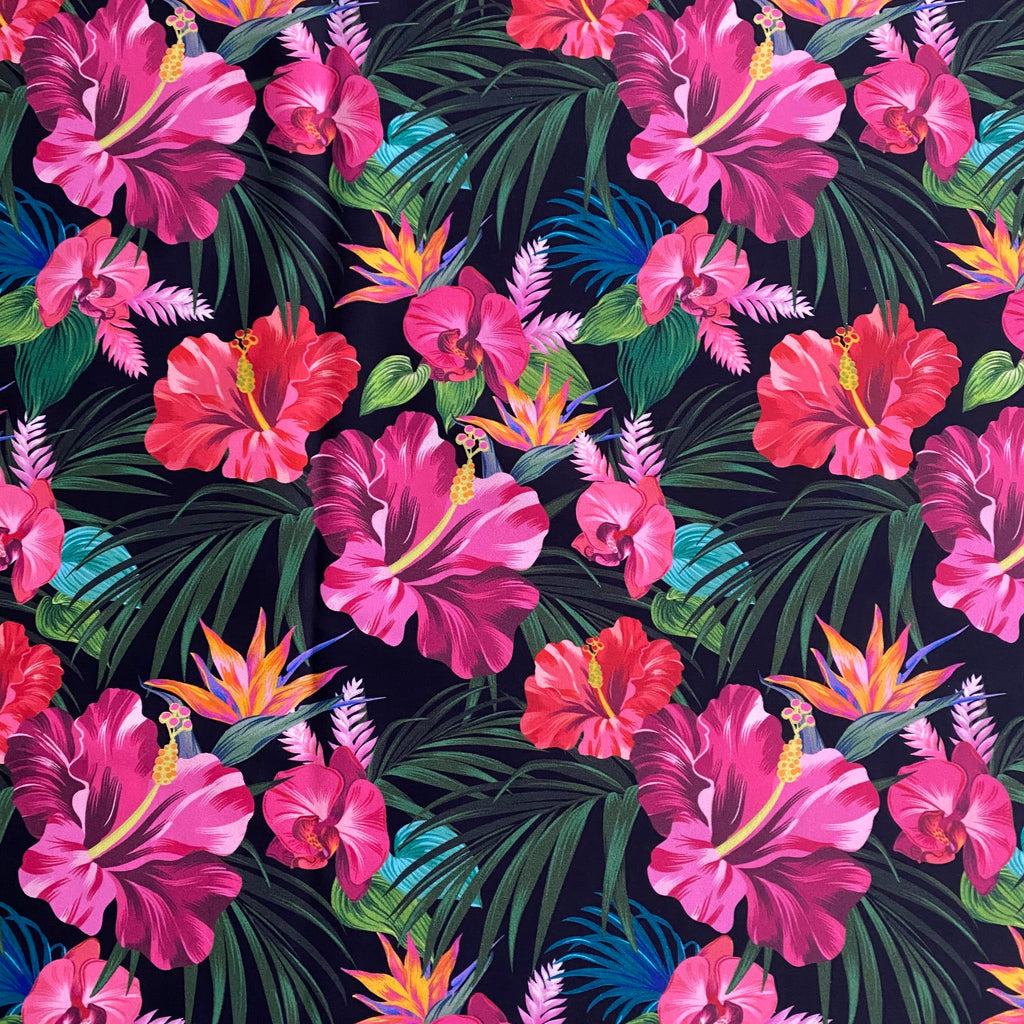 Lycra Printed Hibiscus with Strelitzia Flowers