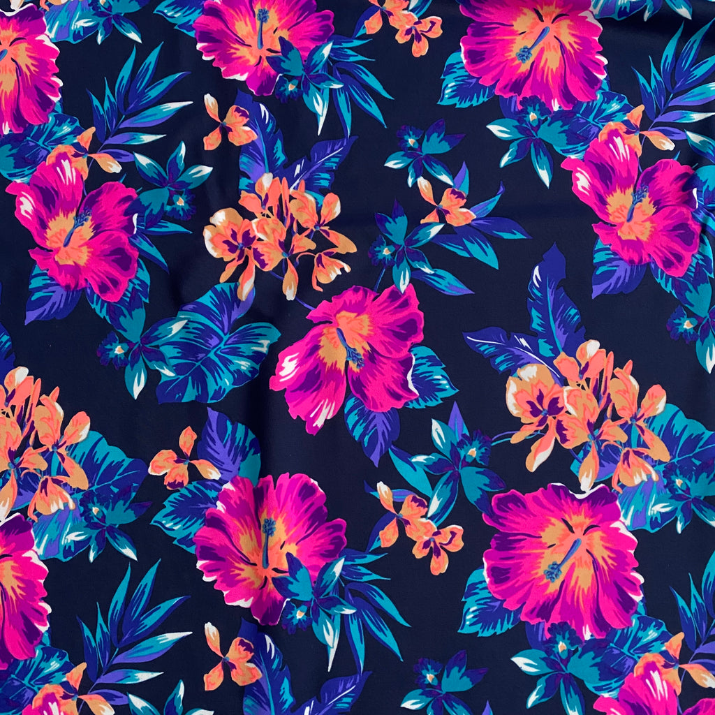 Lycra Printed Neon Hibiscus Flowers